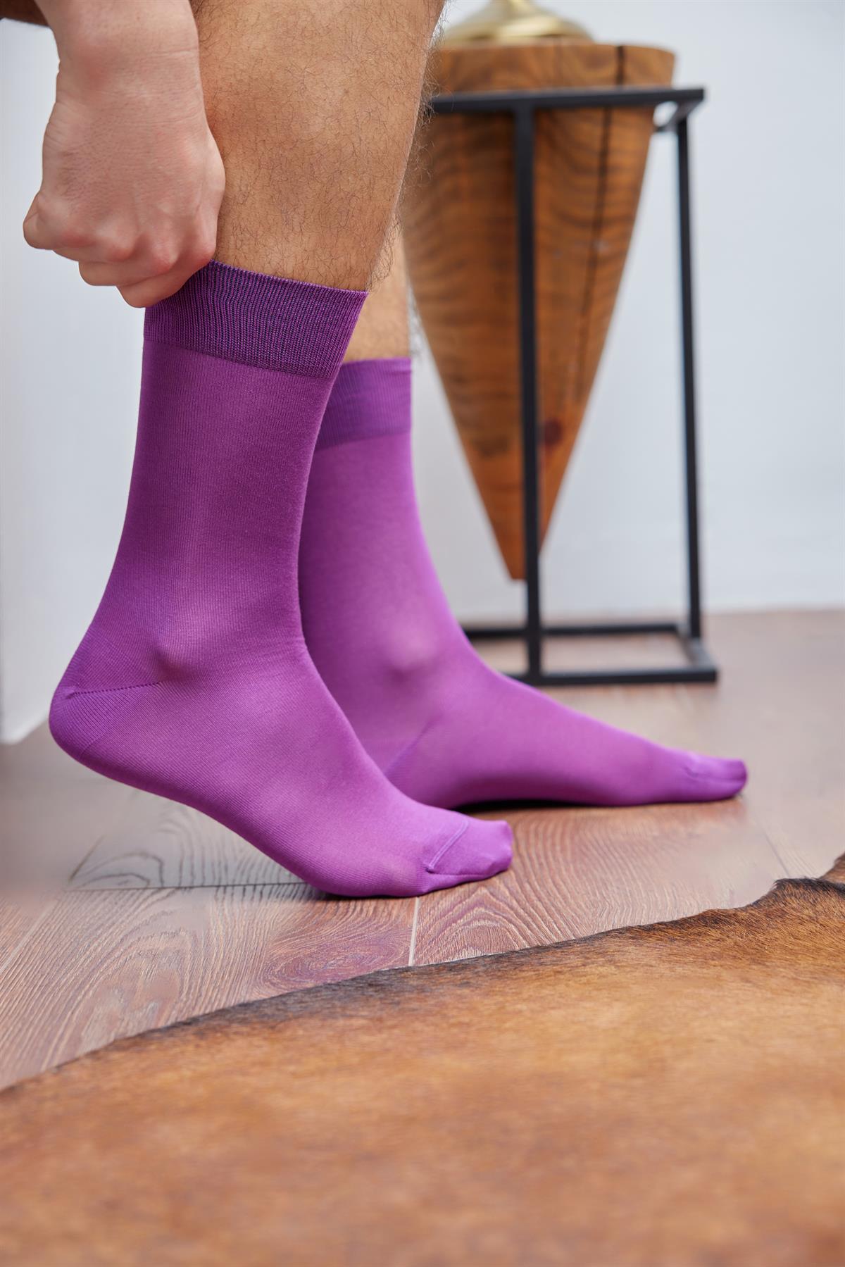 Merserize Erkek Soket Çorap Mor