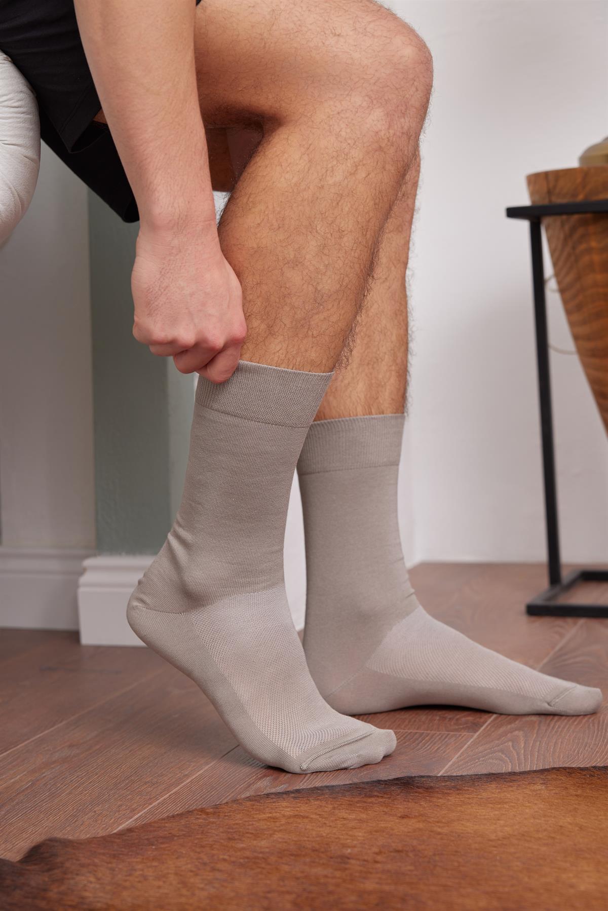 Merserize Fileli Erkek Soket Çorap Gri