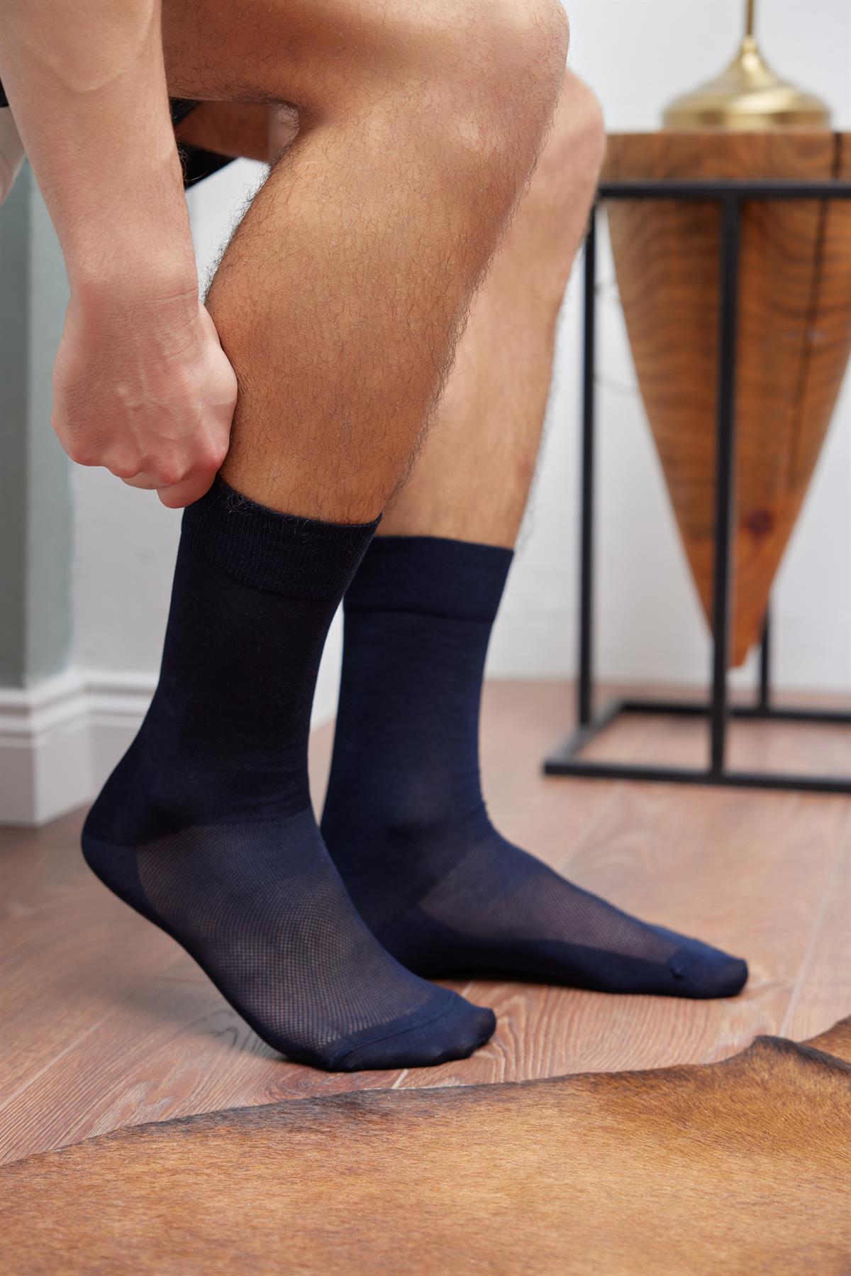 Merserize Fileli Erkek Soket Çorap Lacivert