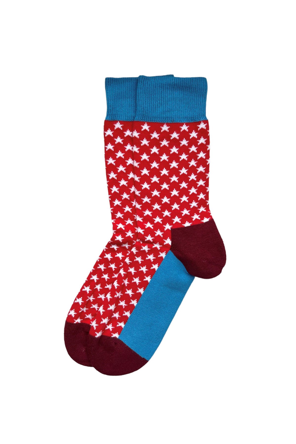 Pamuklu Desenli Unisex Soket Çorap Kırmızı