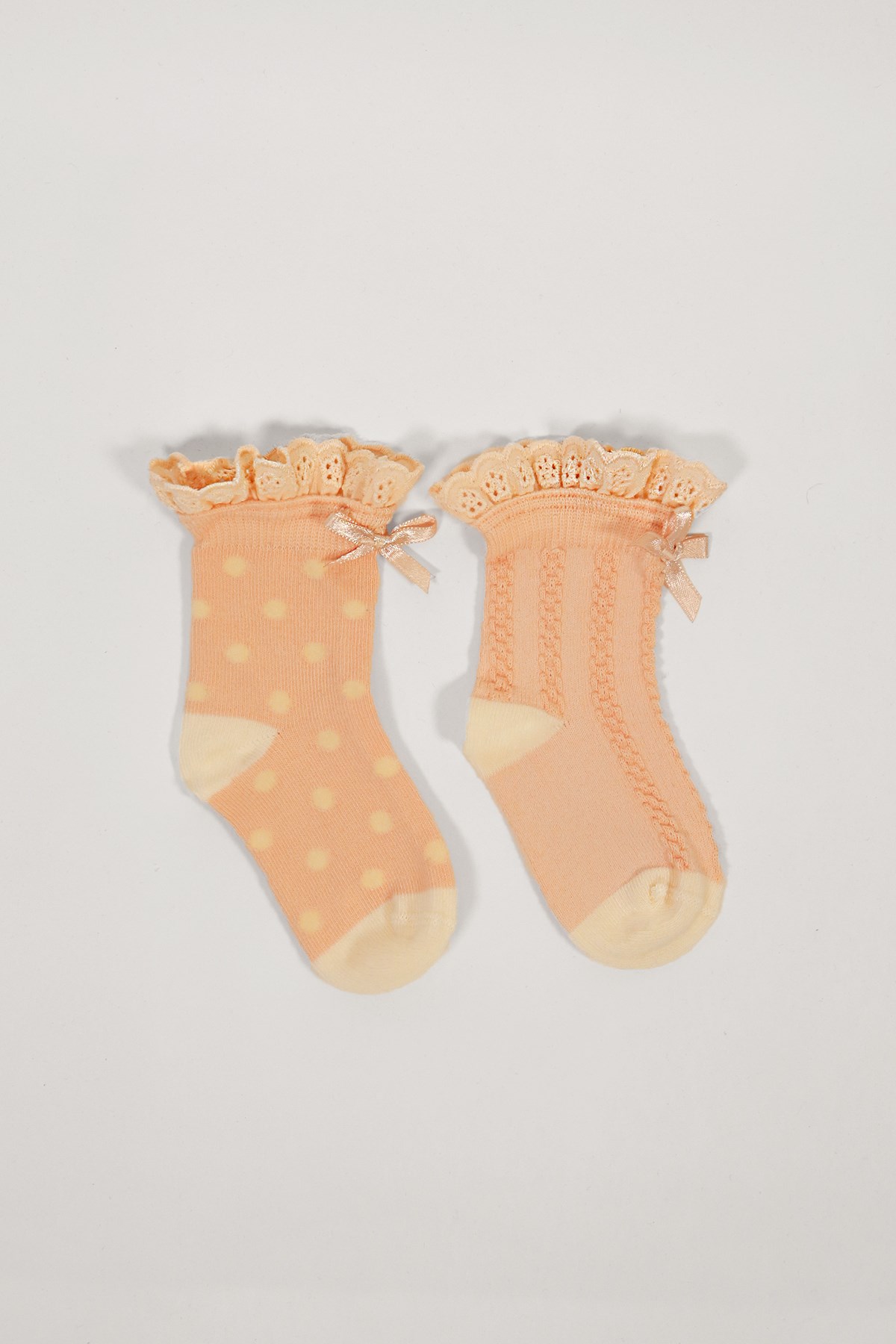 2'li Paket Dantelli Bebek Havlu Soket Çorap PEACH