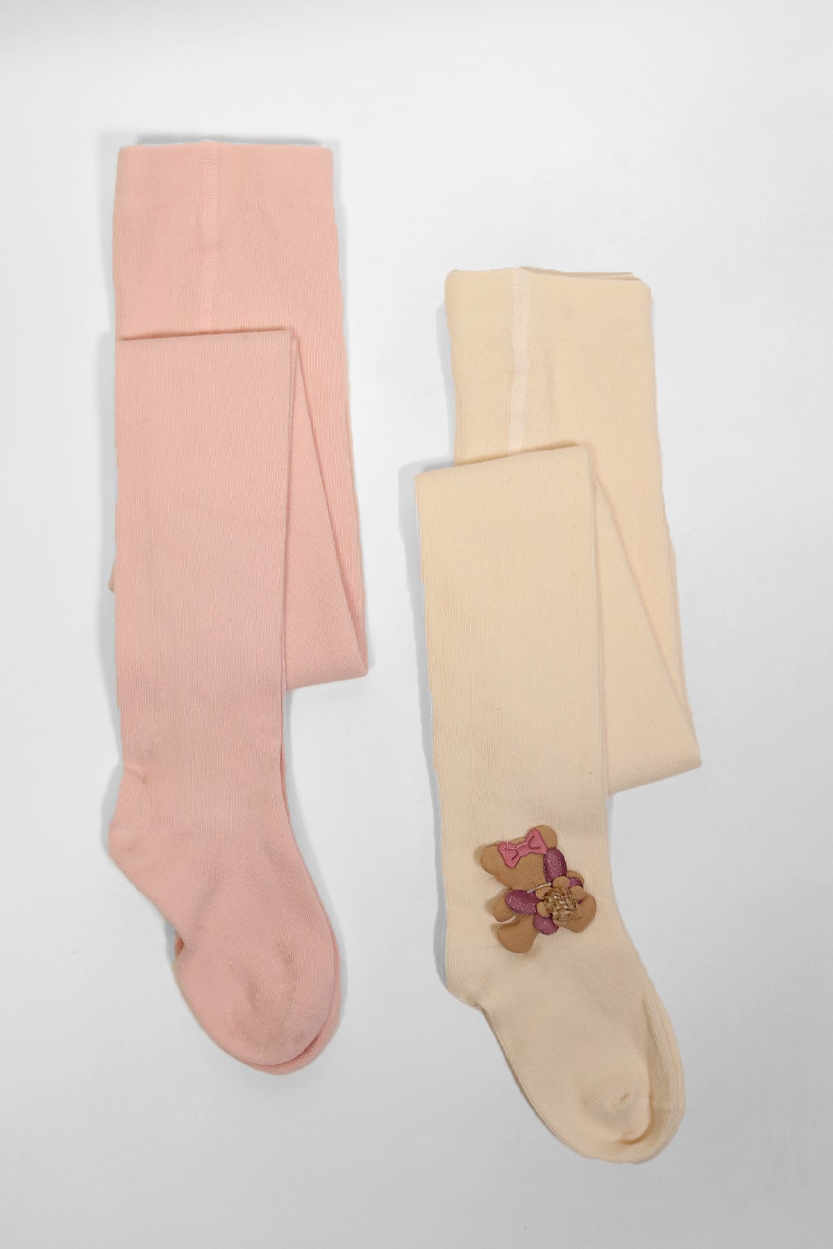 2'li Paket Fancy Bebek Külotlu Çorap ECRU-ROSE PINK