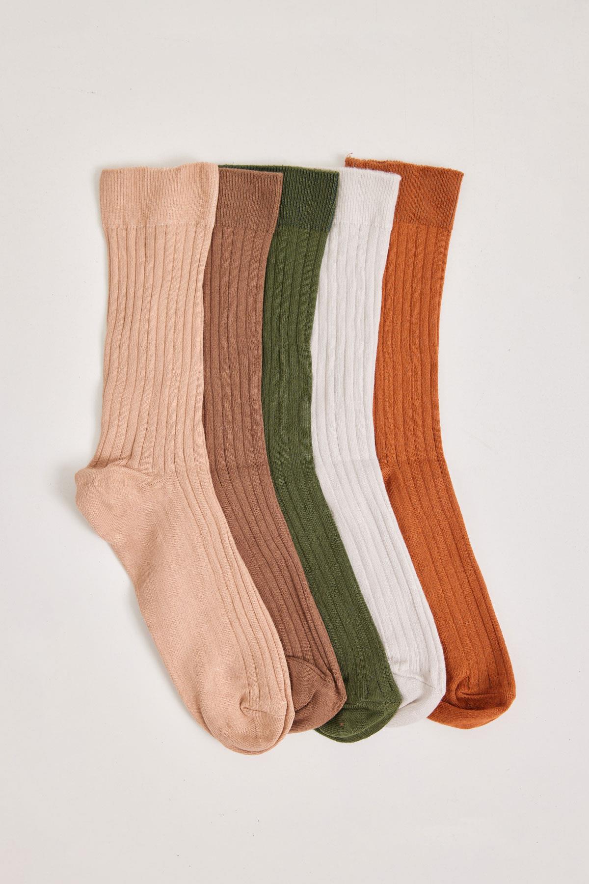 5'li Paket Kadın Soket Çorap Desenli