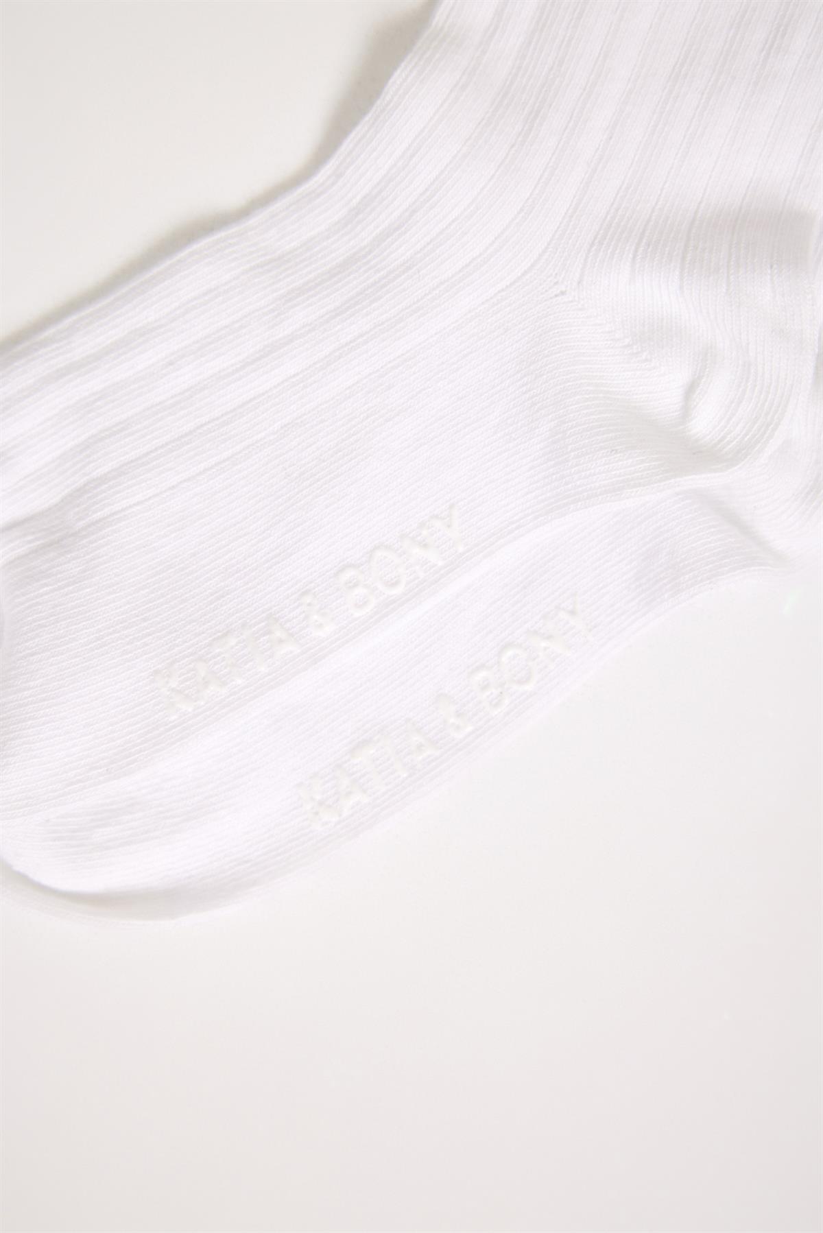 Dantel Fiyonk Detaylı  Dizaltı Çocuk Basic Çorap Beyaz
