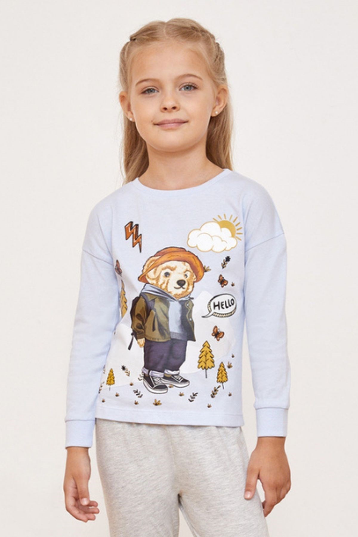 Kampa Giden Teddy Bear Desenli Kız Çocuk Pijama Takımı-LILAC