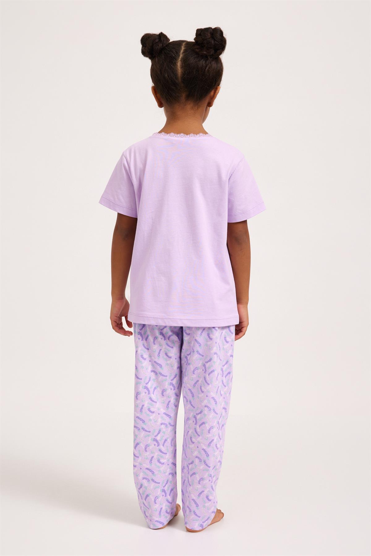 Lavender Kedi Baskı Kız Çocuk T-Shirt LILAC