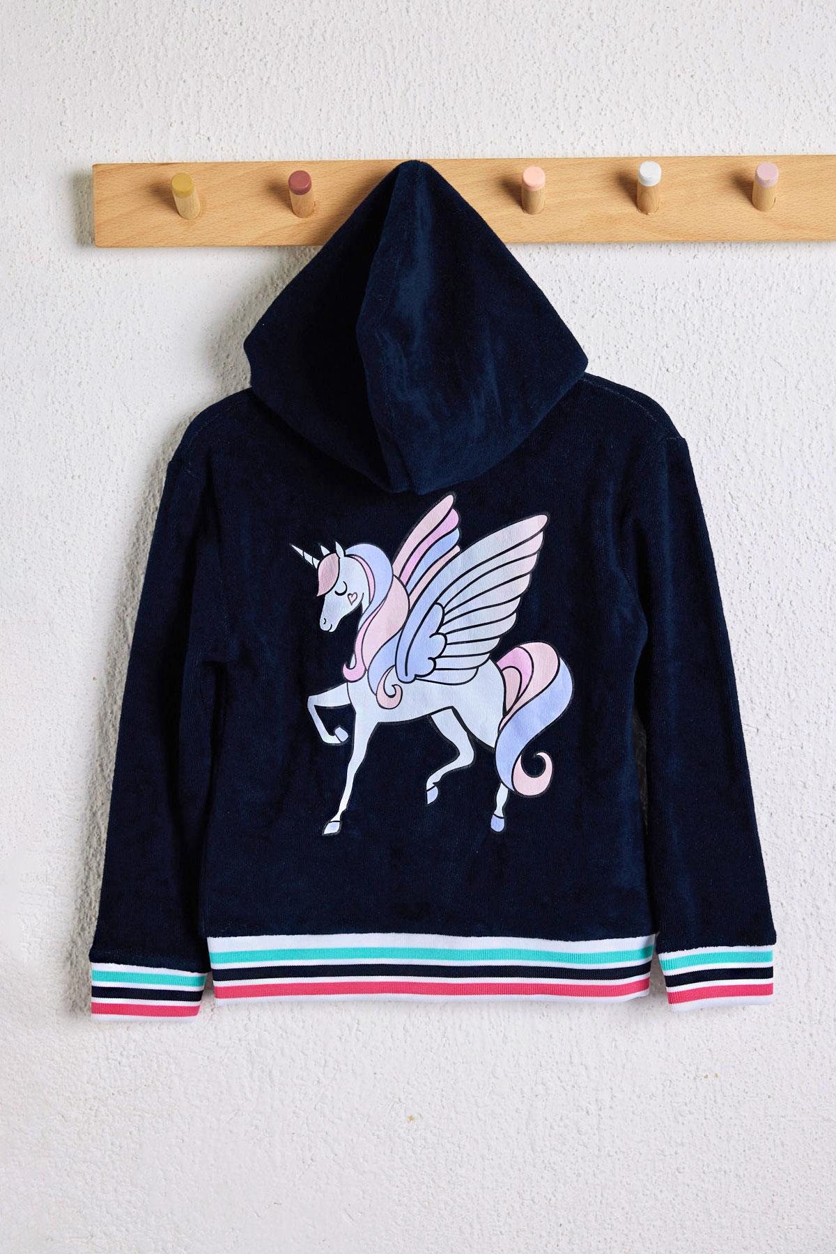 Unicorn Kız Çocuk Havlu Sweatshirt Lacivert