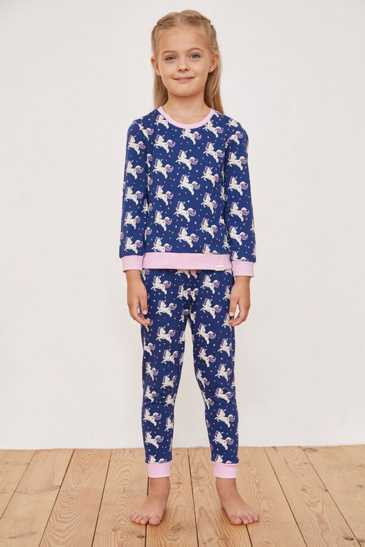 Unicorn Kız Çocuk Pijama Takım Lacivert