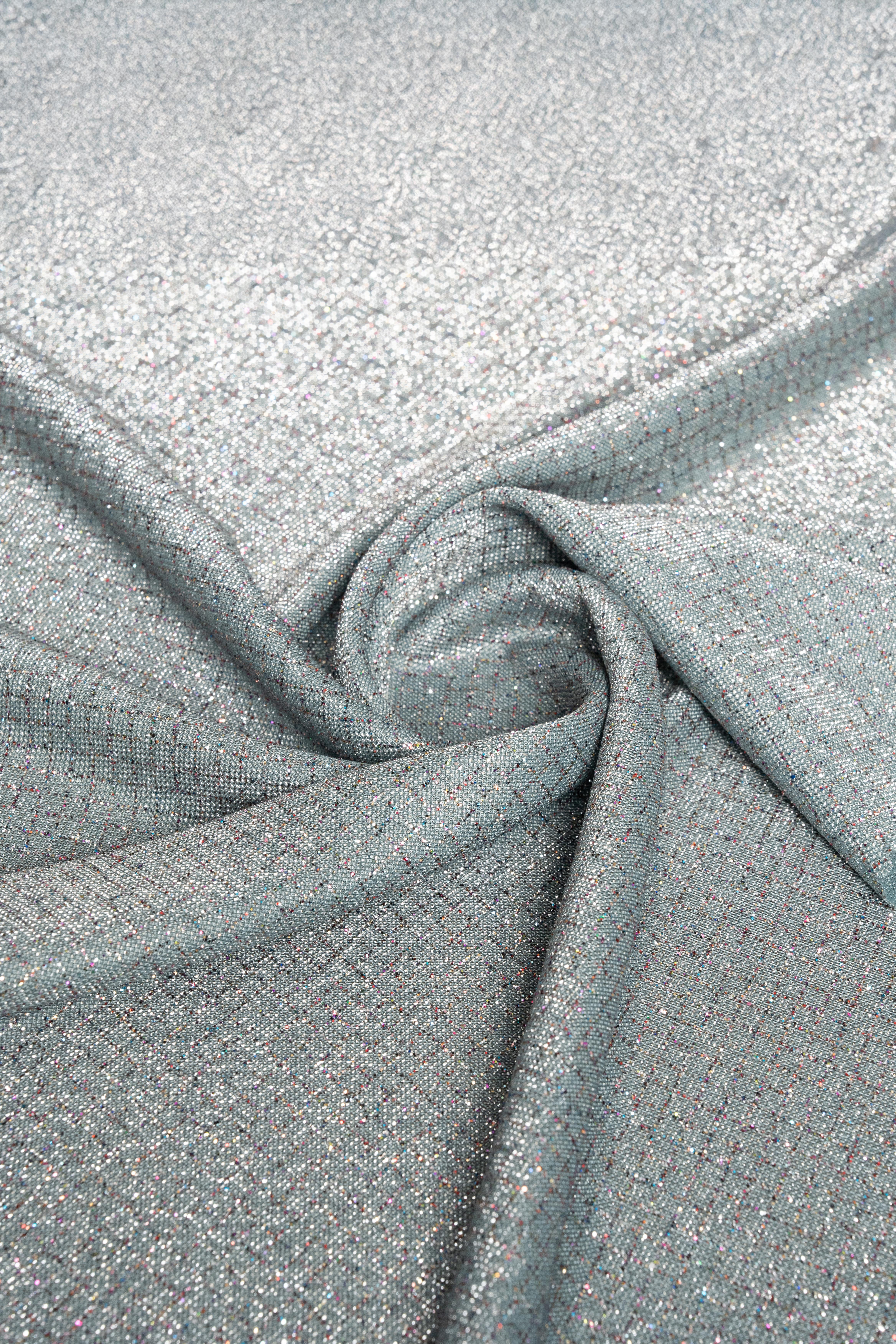 Brayt Baklava Desenli Simli Mint Yeşili Örme Kumaş - Kumaş Deposu