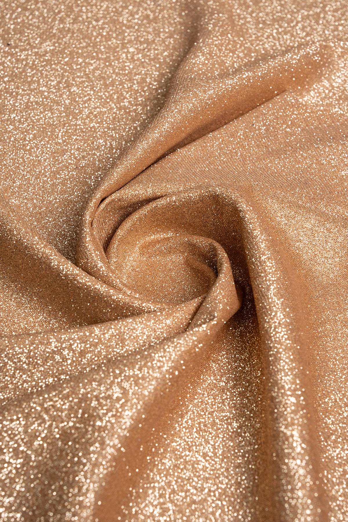 Elmas Safran Rengi Simli Örme Abiye Kumaş - Kumaş Deposu