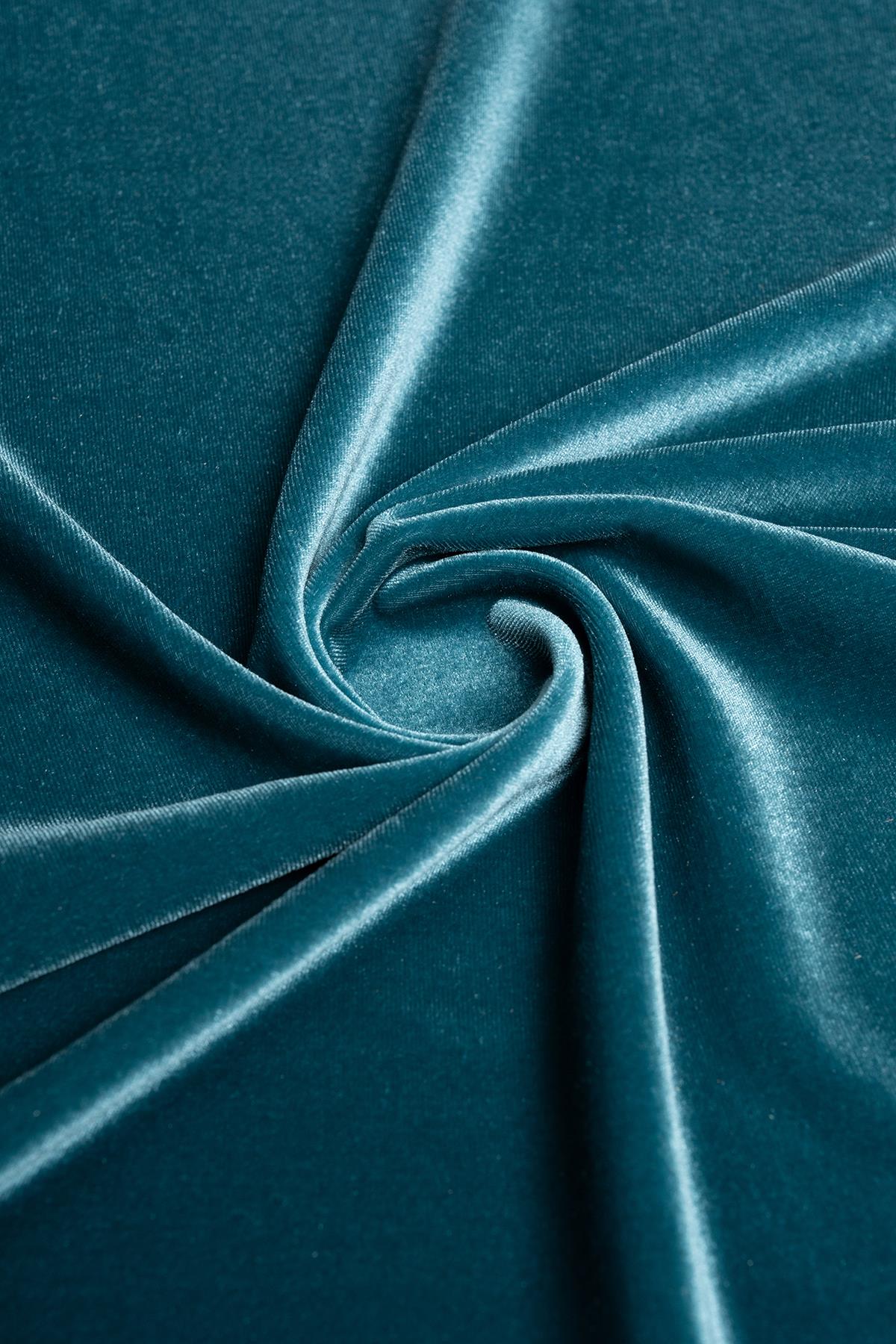 Kadife Koyu Turkuaz Rengi Örme Kumaş - Kumaş Deposu