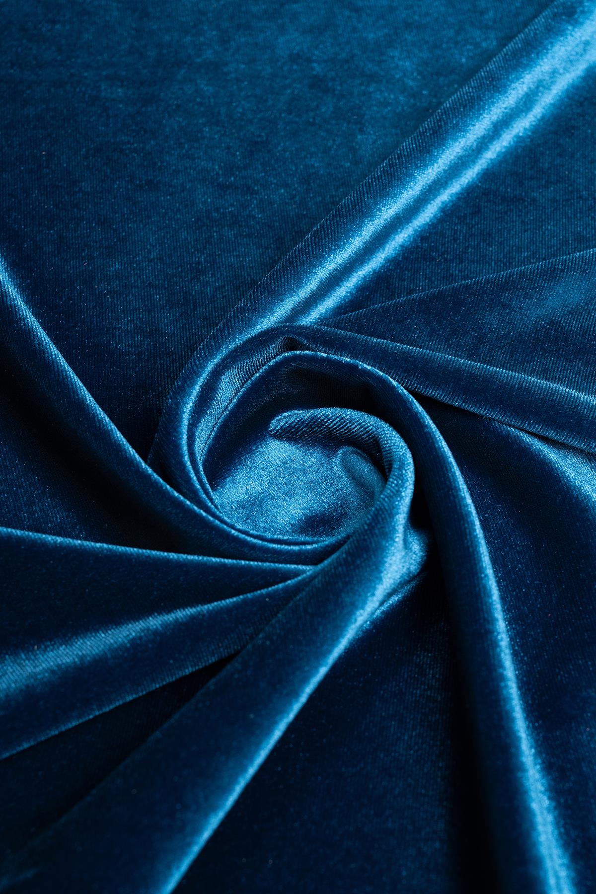 Kadife Petrol Rengi Örme Kumaş - Kumaş Deposu