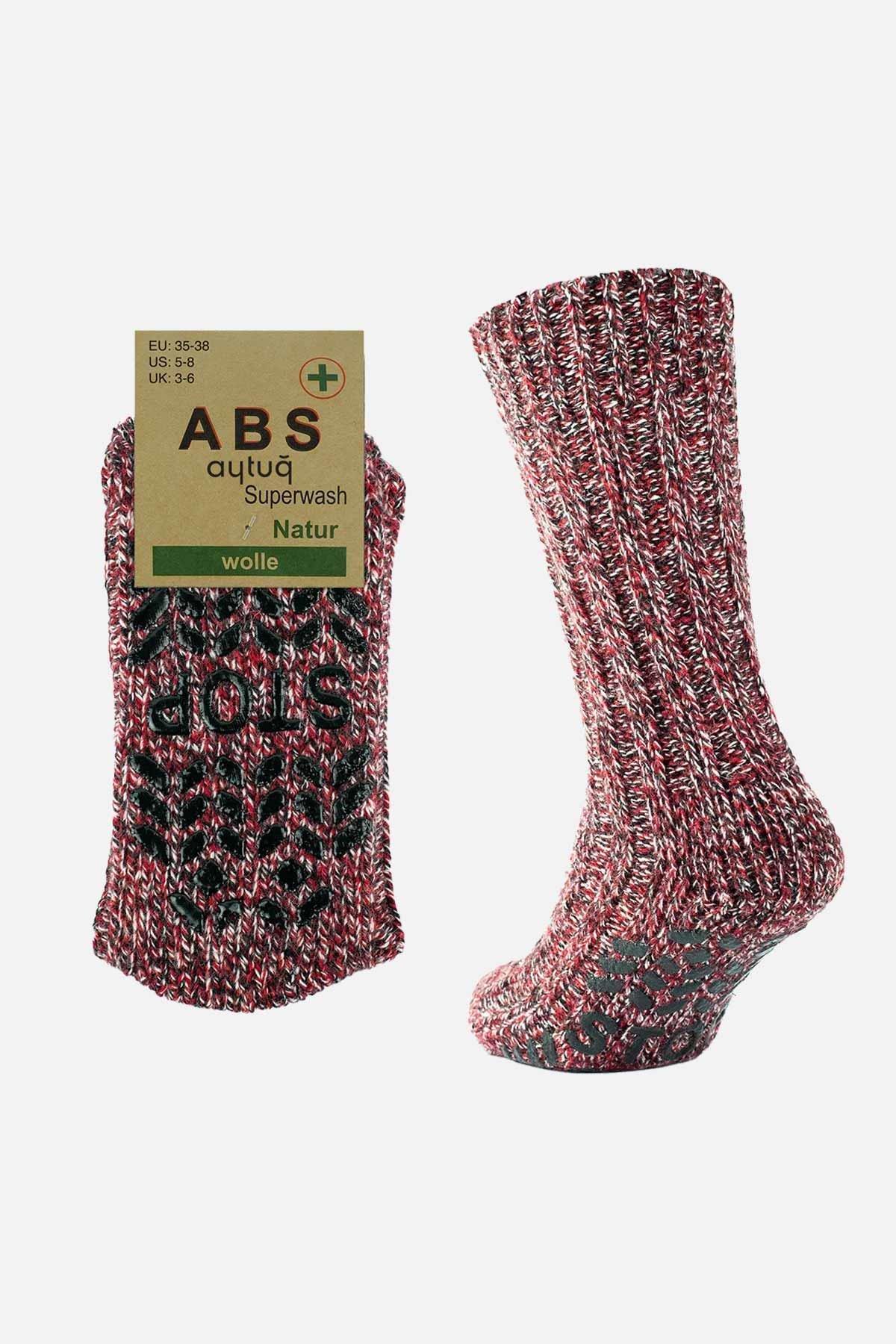 Aytuğ Erkek Merino Yünü Cold Blocker Kışlık Kaydırmaz Tabanlı Soket Çorap Kırmızı