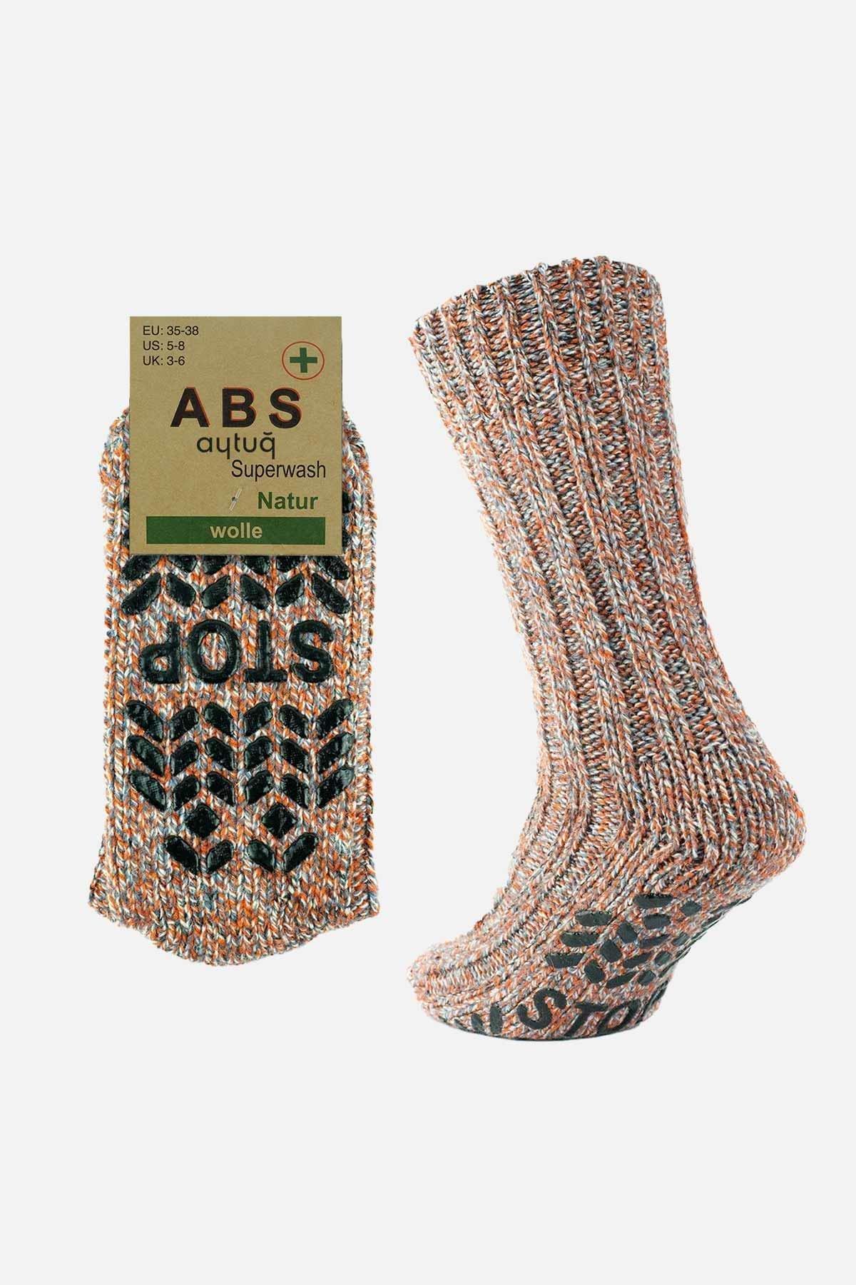 Aytuğ Erkek Merino Yünü Cold Blocker Kışlık Kaydırmaz Tabanlı Soket Çorap Turuncu