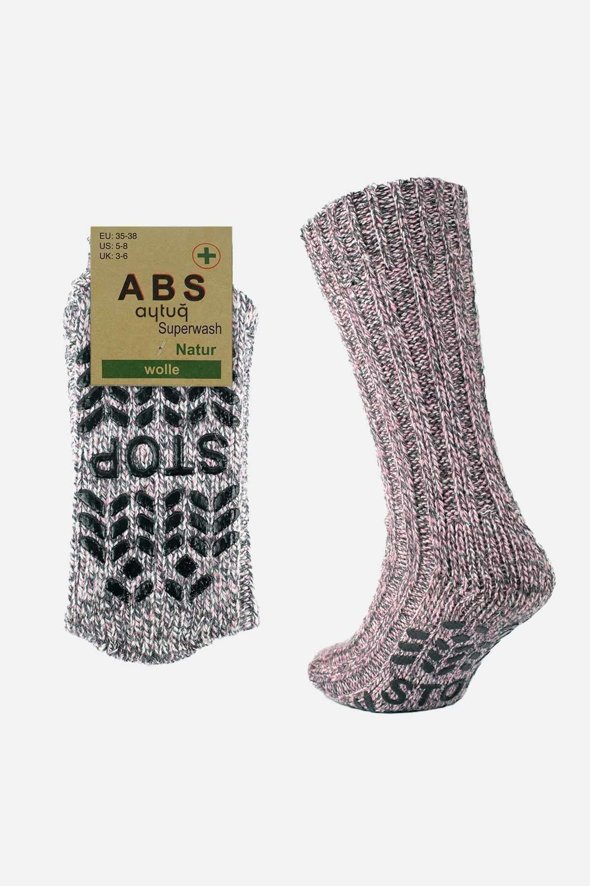 Aytuğ Erkek Merino Yünü Cold Blocker Kışlık Kaydırmaz Tabanlı Soket Çorap Pembe