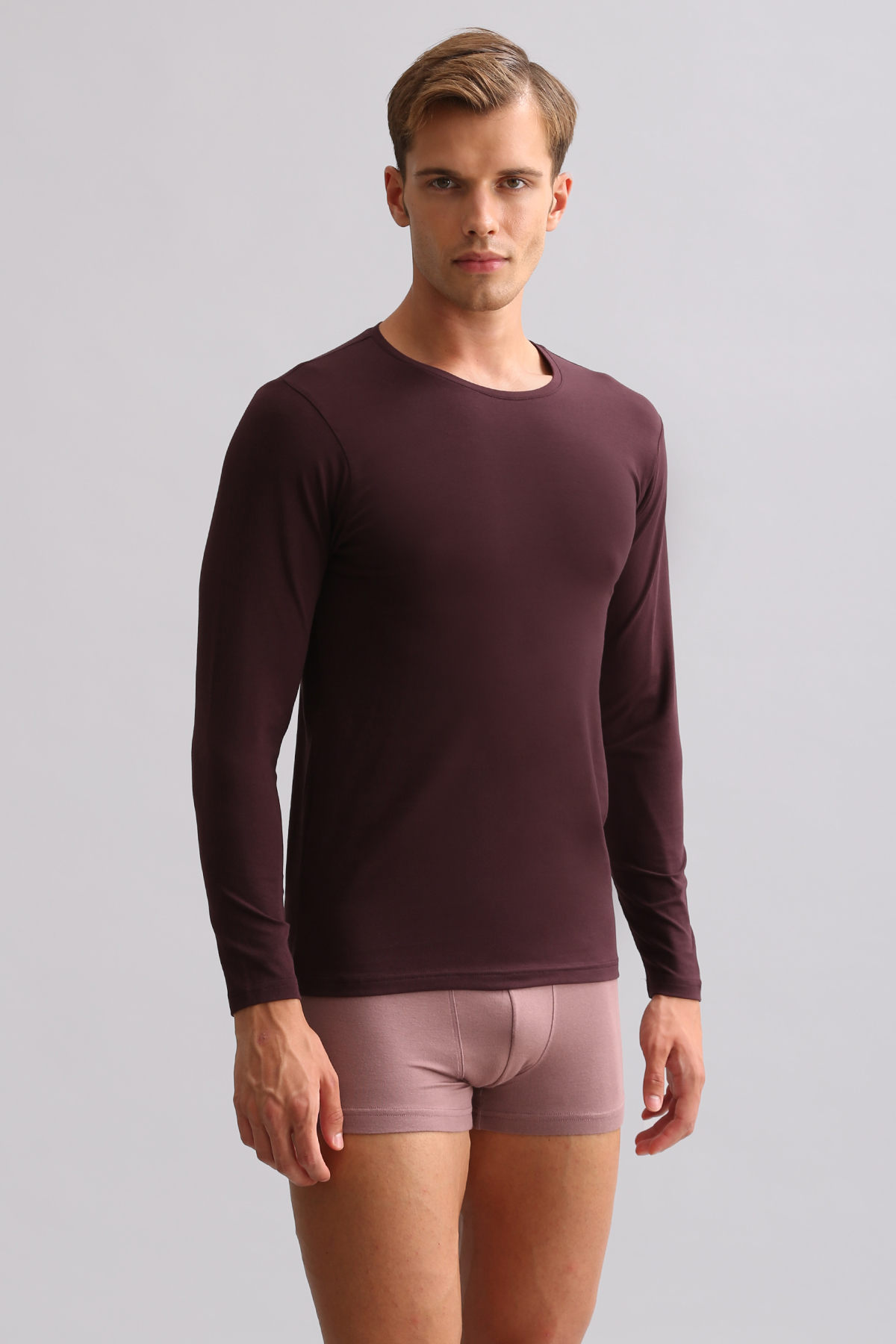 BAMBU HERCULES Slim Fit Bisiklet Yaka Uzun Kollu Erkek Fanila Mor