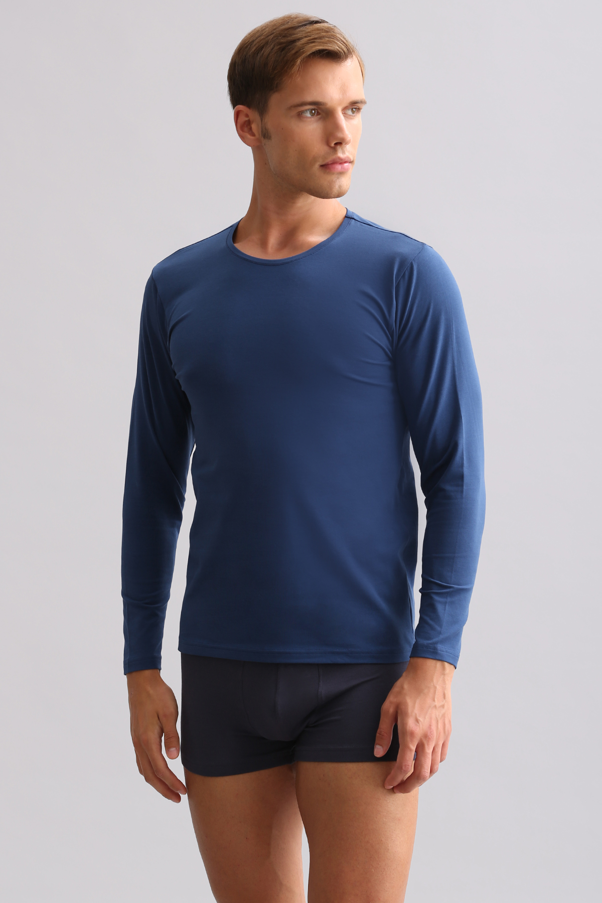 BAMBU HERCULES Slim Fit Bisiklet Yaka Uzun Kollu Erkek Fanila Gece Mavisi
