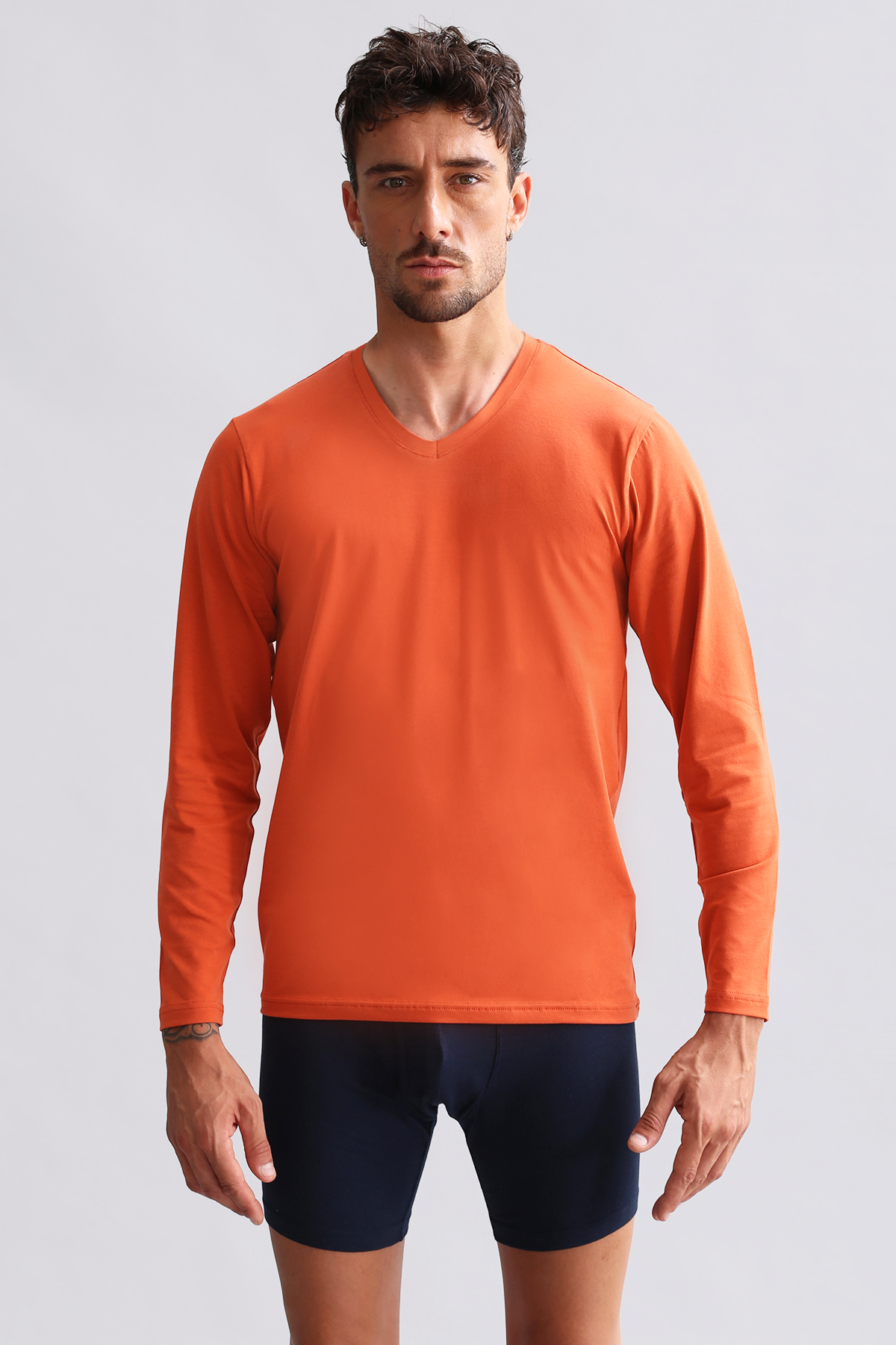 BAMBU HERCULES Slim Fit V Yaka Uzun Kollu Erkek  Fanila Pas Kırmızısı