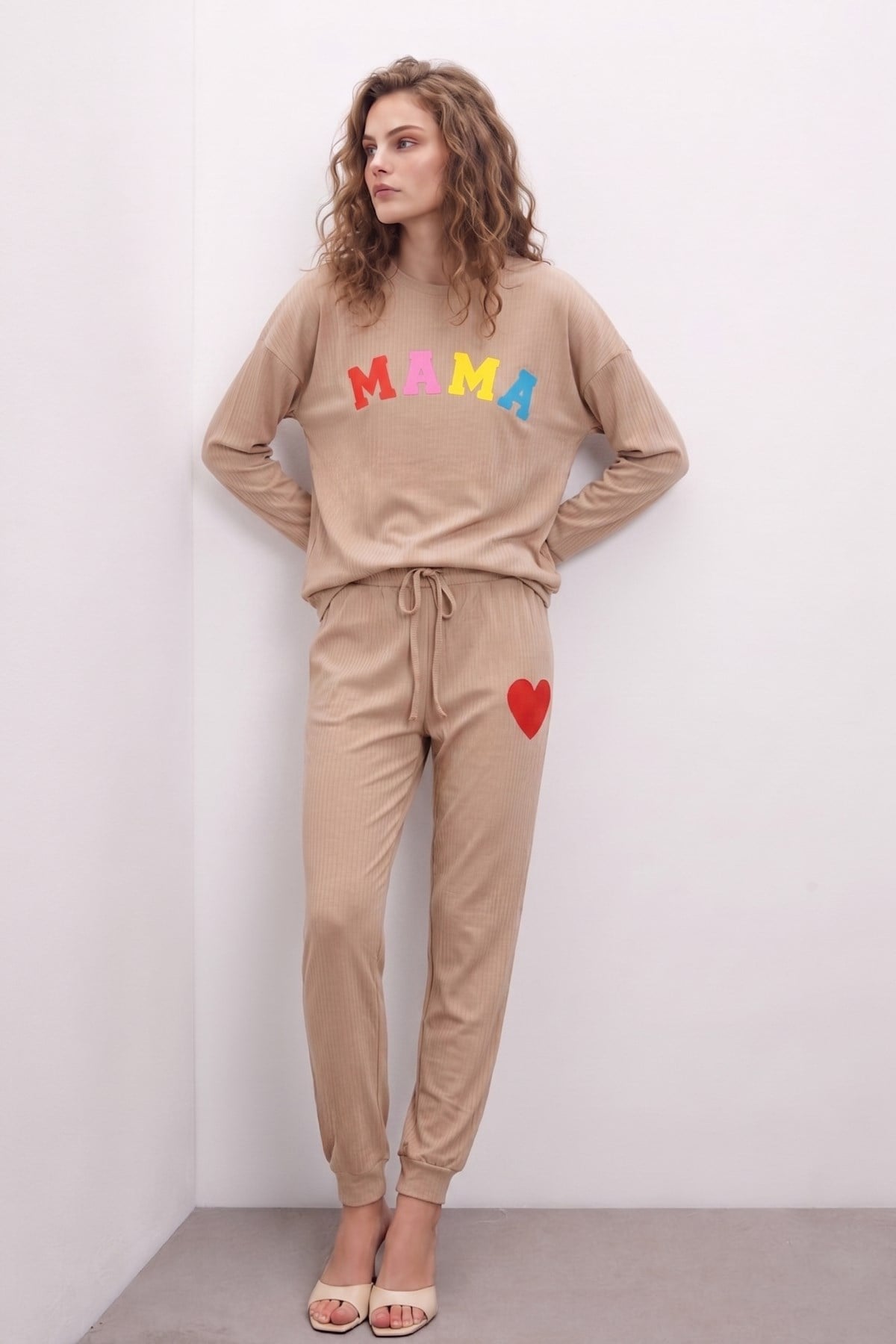 Kadın  Pamuk Pijama Takım Bej