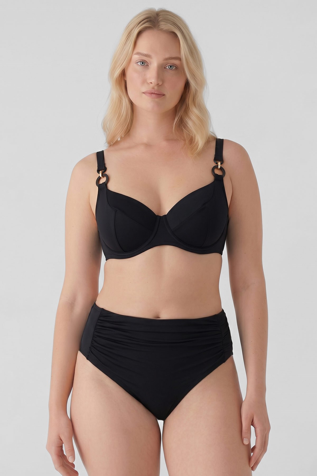 Mısırlı Aksesuarlı Balenli Büyük Beden Bikini Takım Siyah