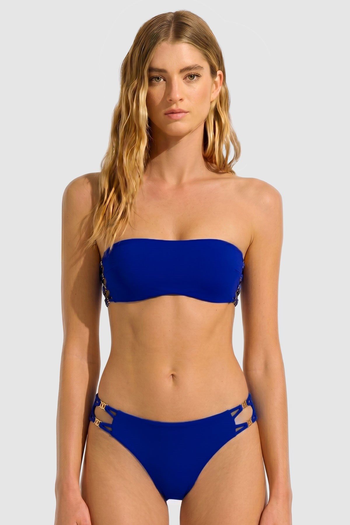 Mısırlı Aksesuarlı Straplez Bikini Takım Saks