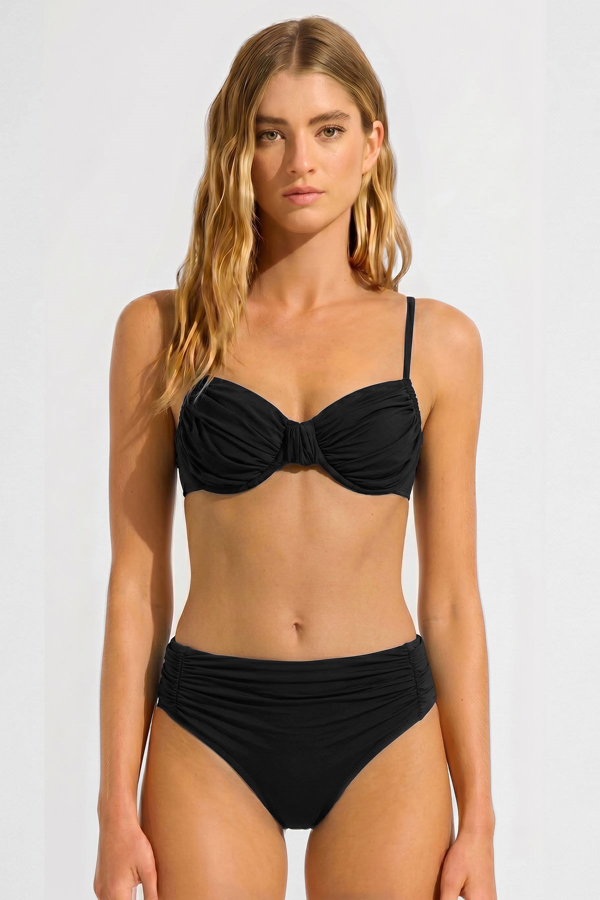Mısırlı Balenli Yanları Sürgülü Bikini Takım Siyah