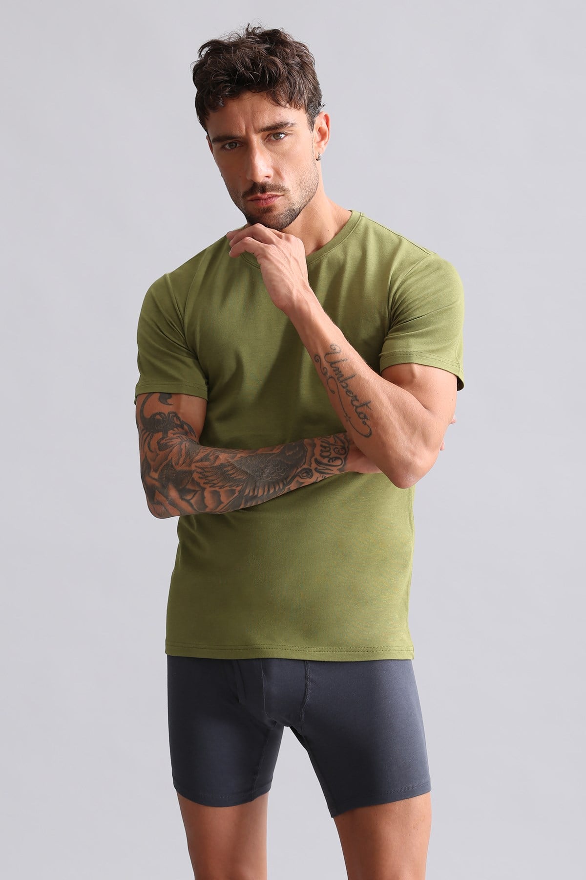 Mısırlı BAMBU HERCULES Slim Fit Bisiklet Yaka Fanila Haki