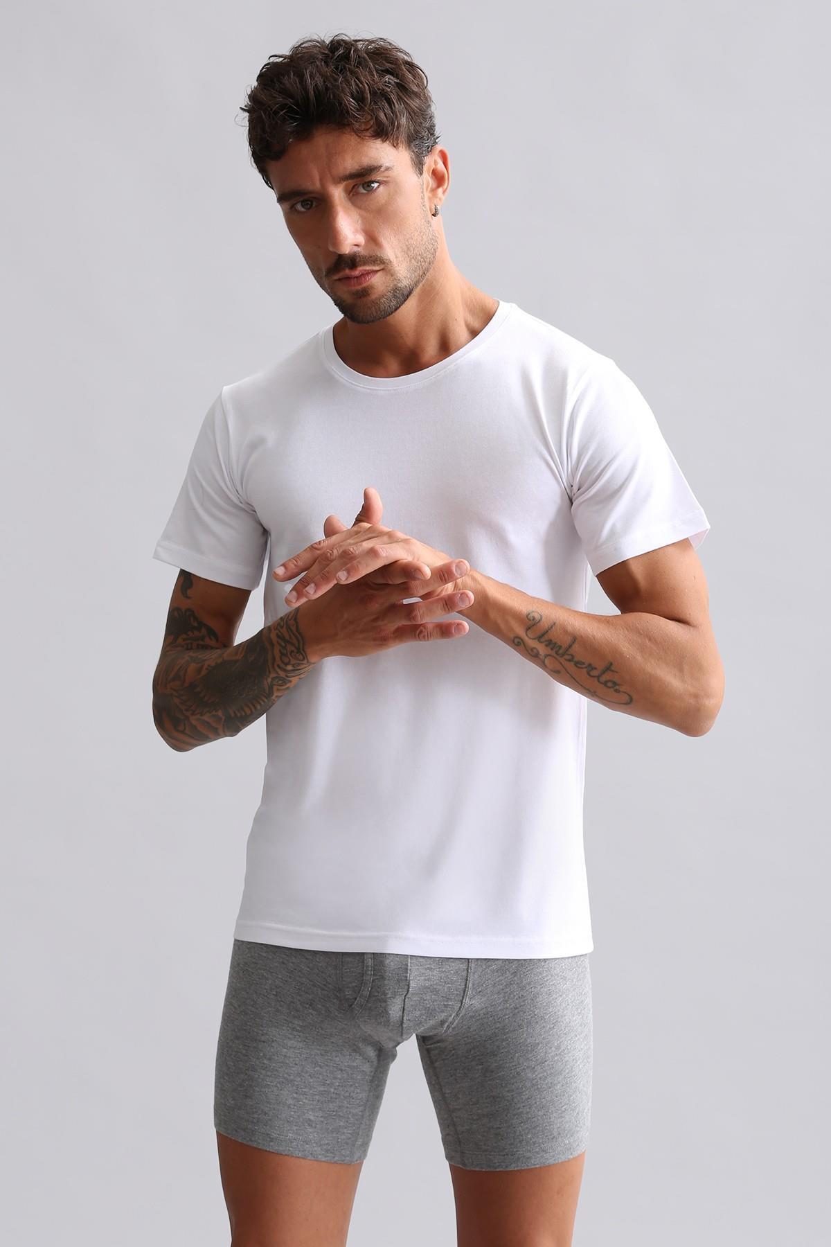 Mısırlı BAMBU HERCULES Slim Fit Bisiklet Yaka Fanila / T-Shirt Beyaz