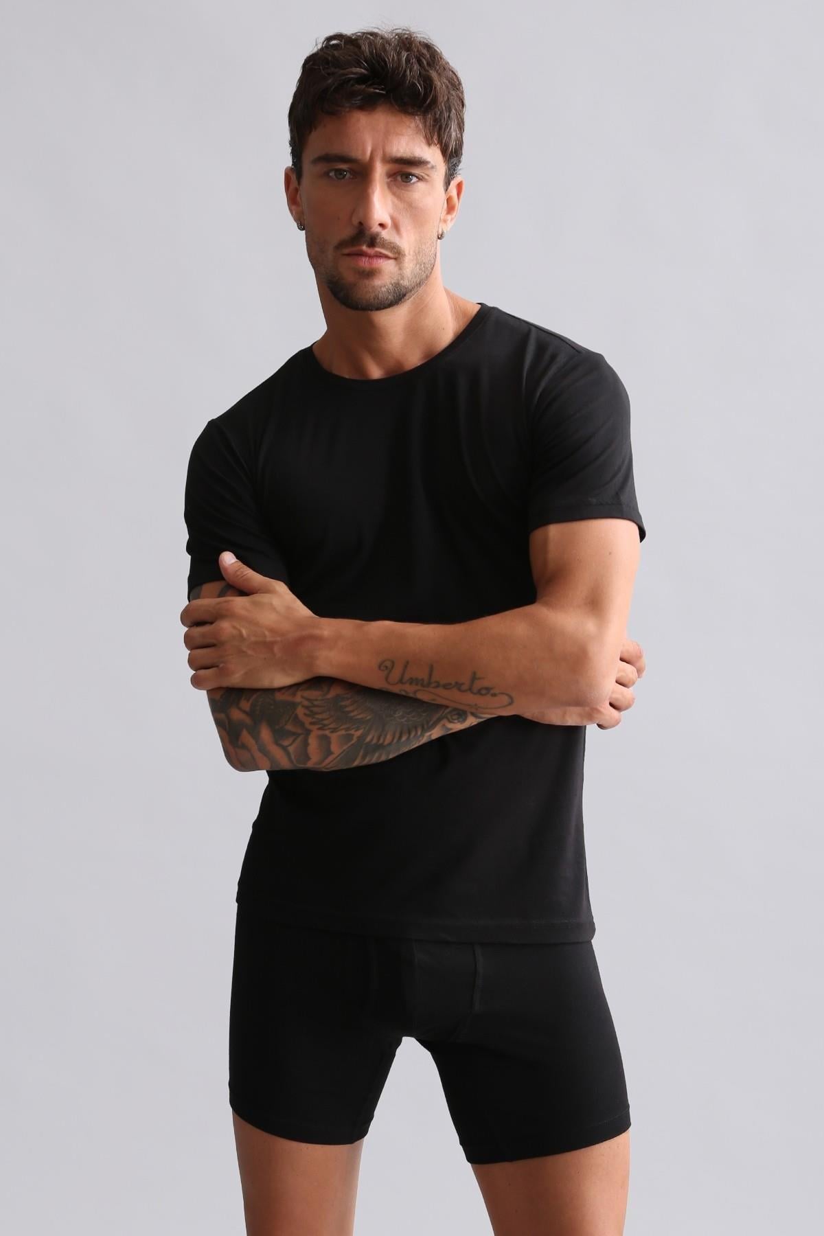 Mısırlı BAMBU HERCULES Slim Fit Bisiklet Yaka Fanila / T-Shirt Siyah