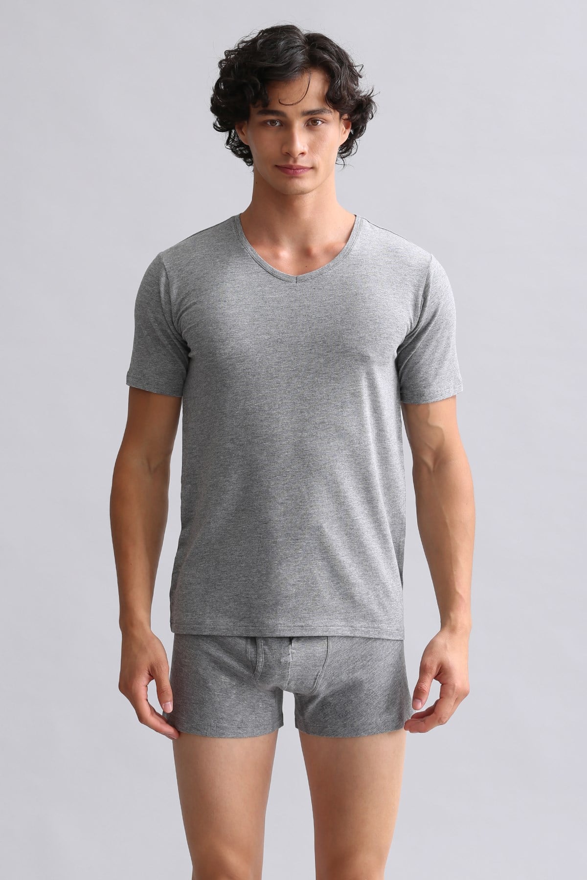 Mısırlı BAMBU HERCULES Slim Fit V Yaka Fanila Gri Melanj