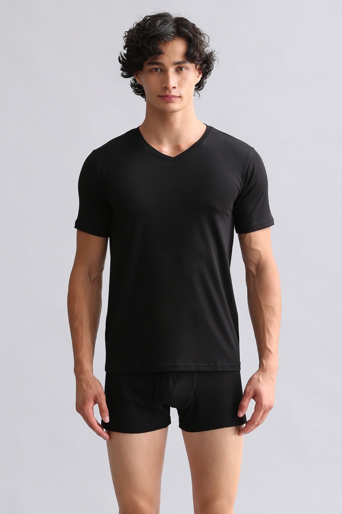 Mısırlı BAMBU HERCULES Slim Fit V Yaka Fanila / T-Shirt Siyah