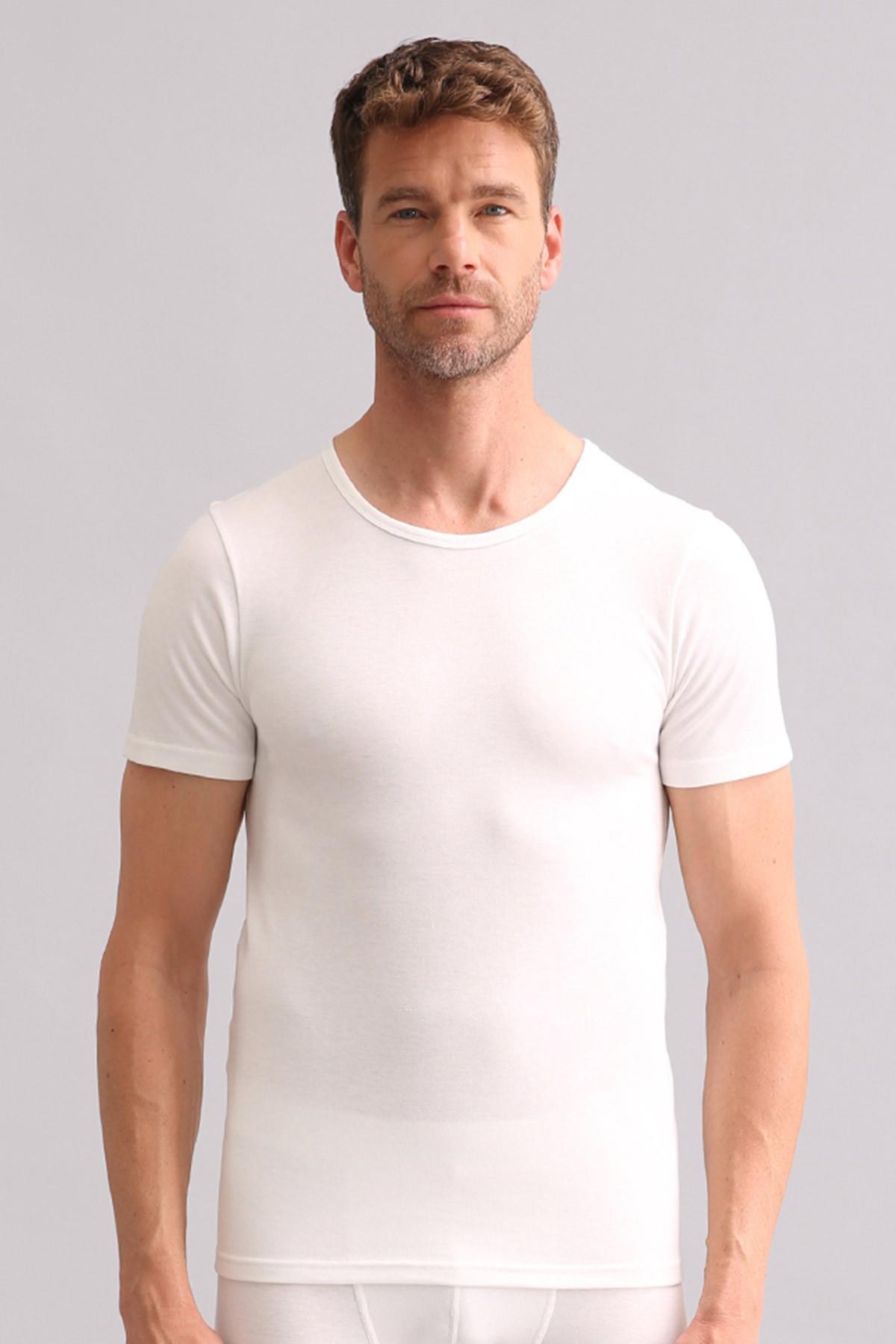 Mısırlı BAMBU TERMAL Bisiklet Yaka Fanila / T-Shirt Ekru