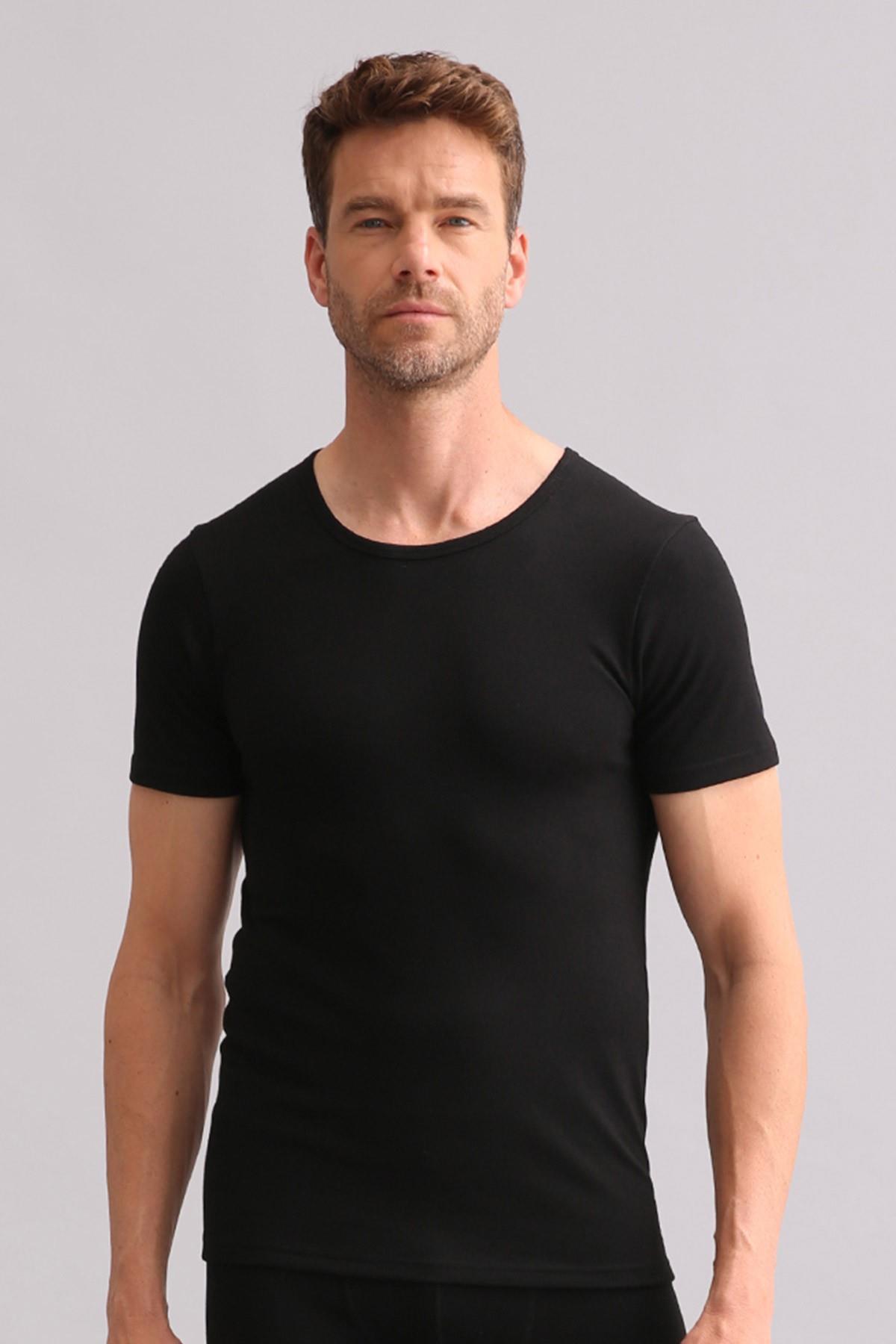 Mısırlı BAMBU TERMAL Bisiklet Yaka Fanila / T-Shirt Siyah