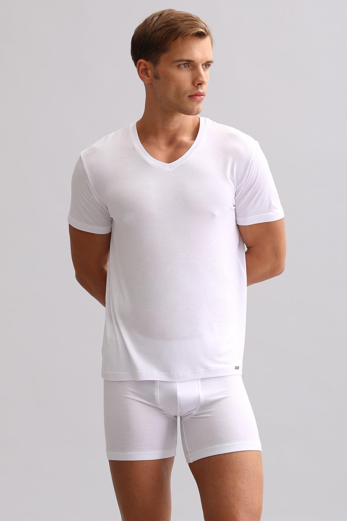 Mısırlı BAMBU ZEUS LUXURY Regular Fit V Yaka Fanila / T-Shirt Beyaz