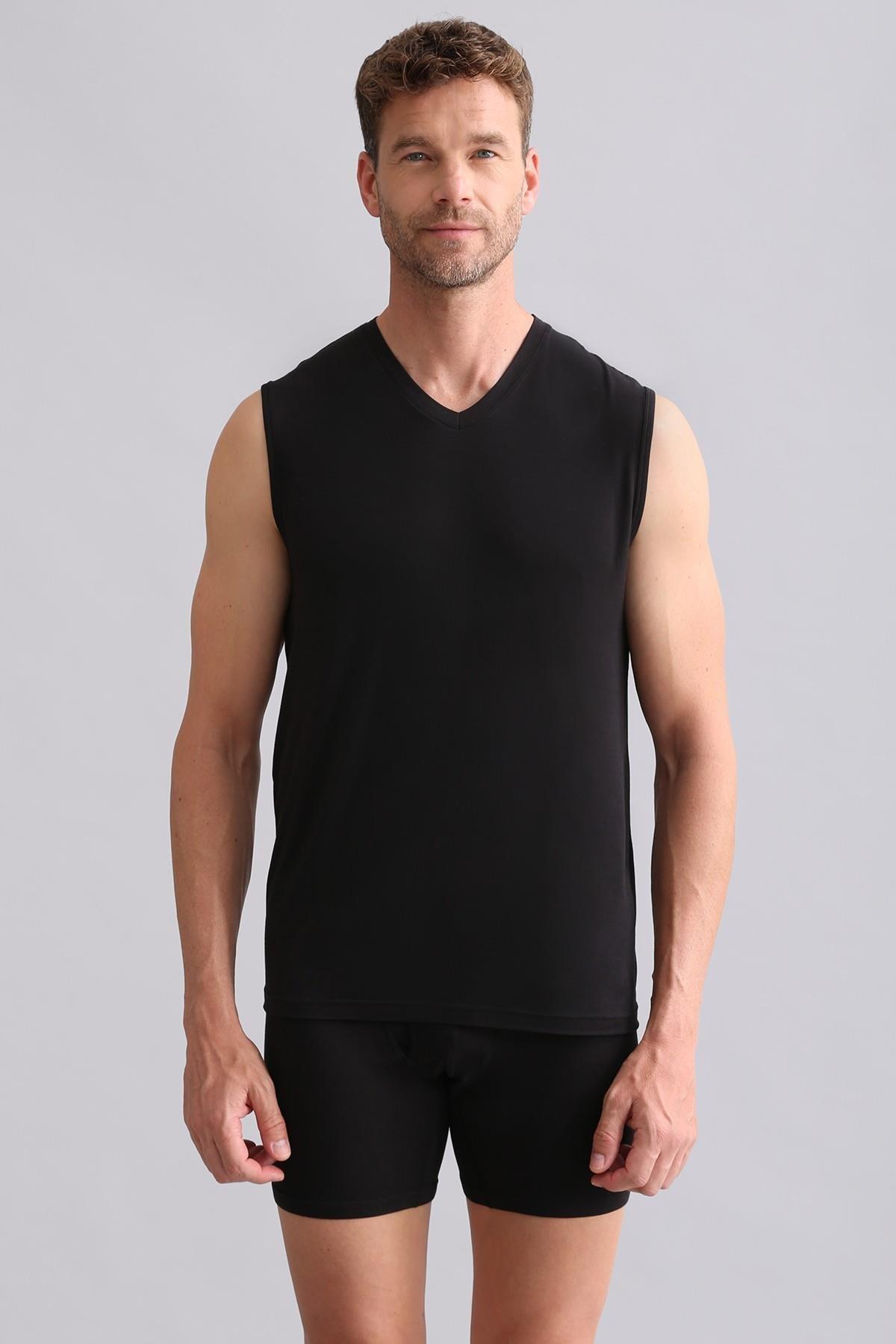 Mısırlı BAMBU ZEUS Regular Fit V Yaka Sporcu Atlet Siyah