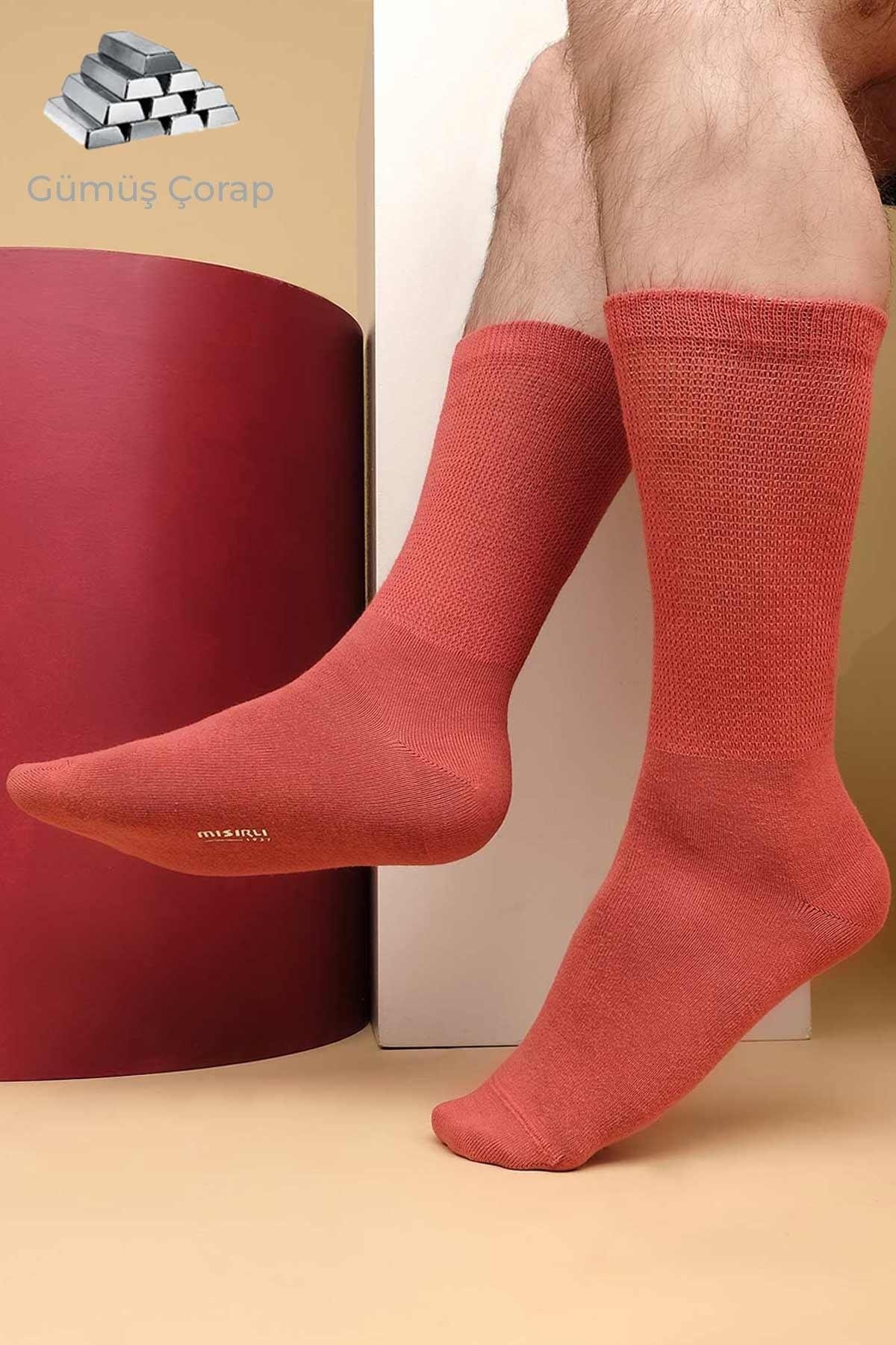 Mısırlı Erkek %10 GÜMÜŞ Madeni İçerikli Tekli Soket Çorap Kiremit