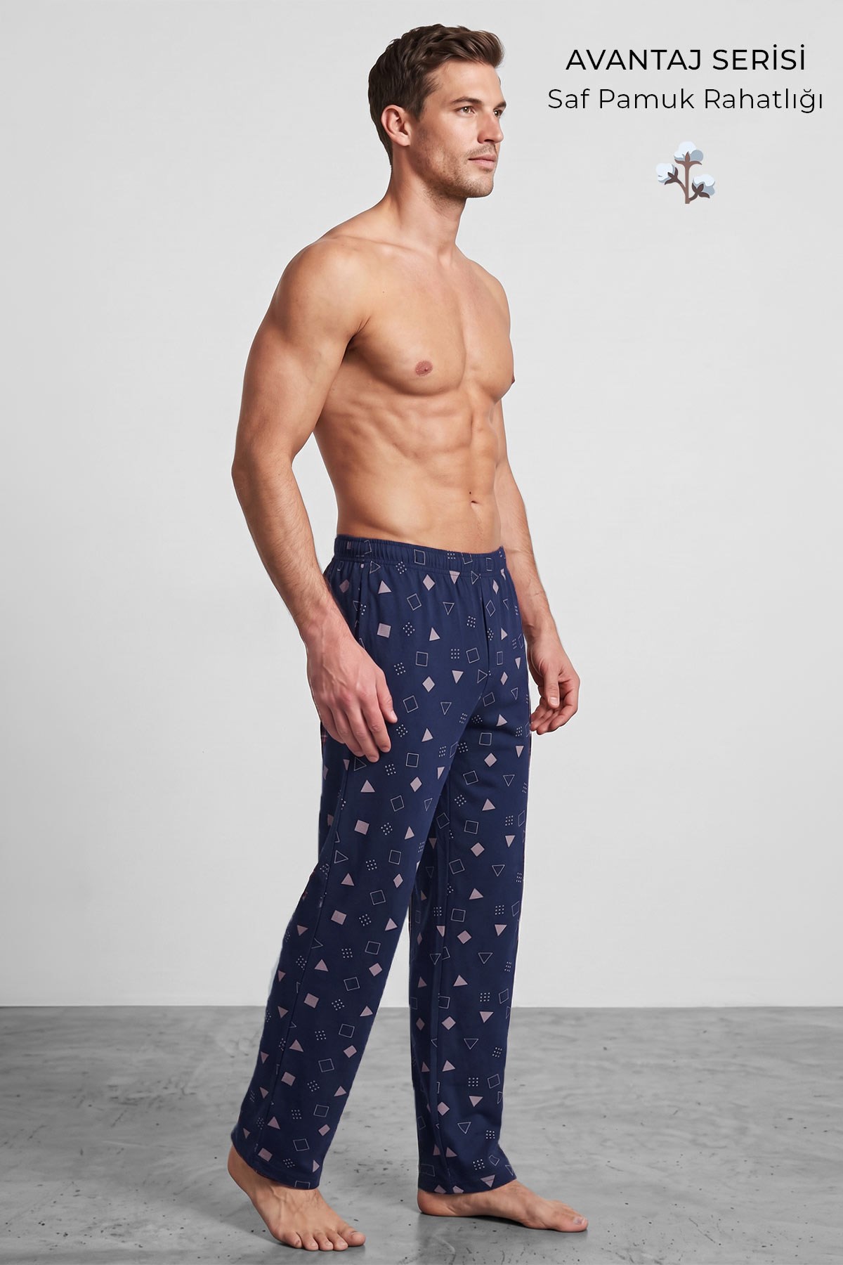 Mısırlı Erkek Geometrik Desen Alt Pijama Lacivert