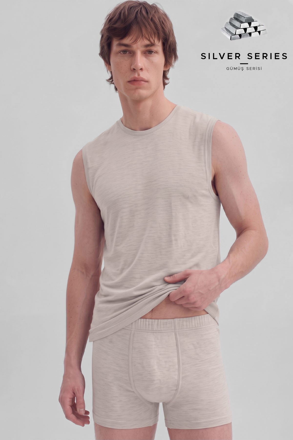 Mısırlı Erkek Gümüş Kısa Boxer Gri Melanj