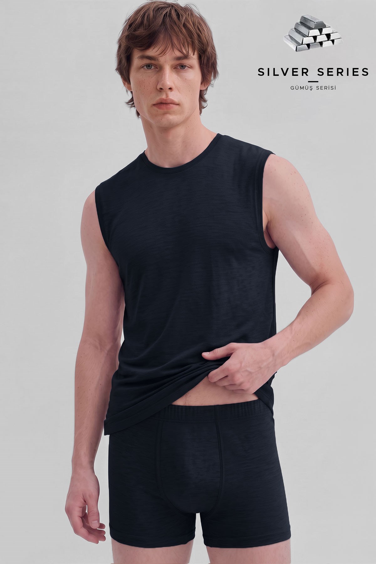 Mısırlı Erkek Gümüş Kısa Boxer Lacivert
