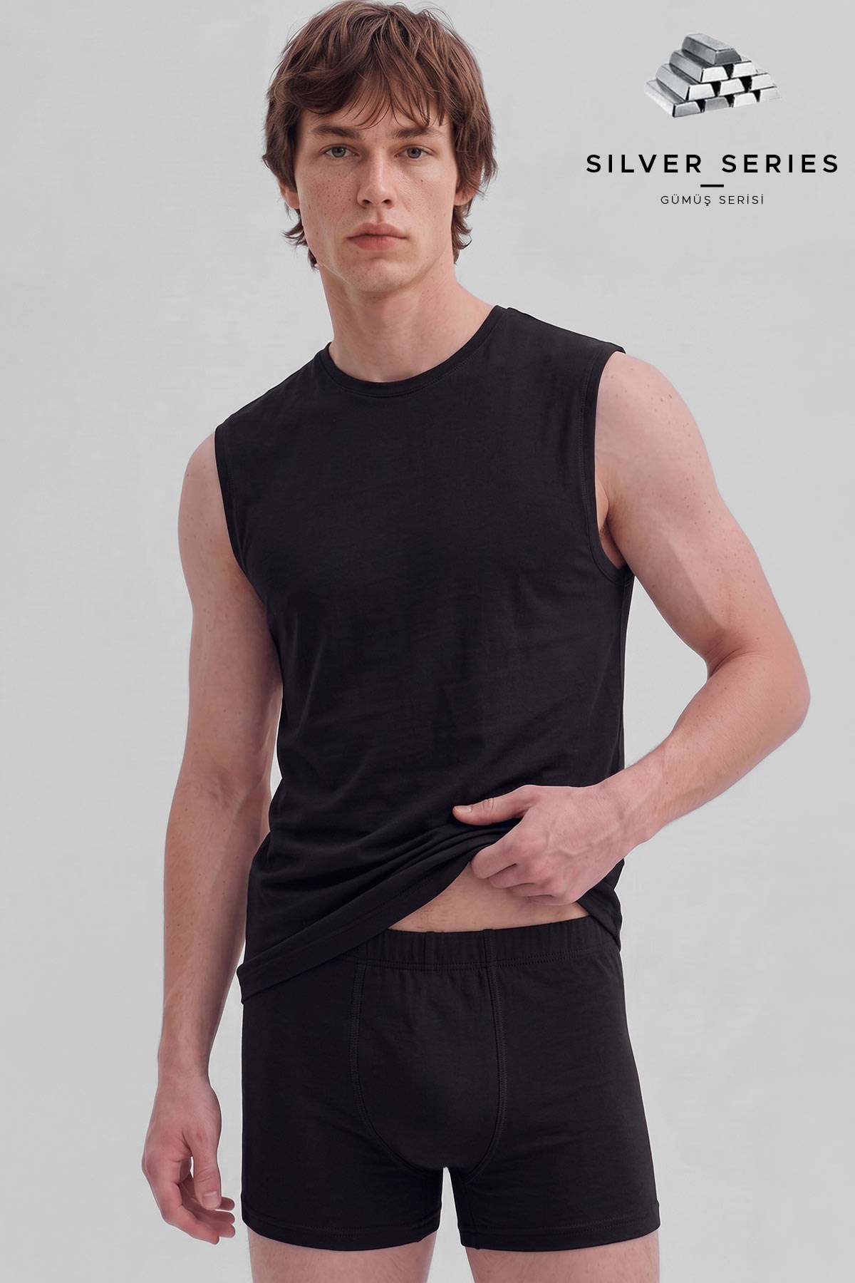 Mısırlı Erkek Gümüş Kısa Boxer Siyah