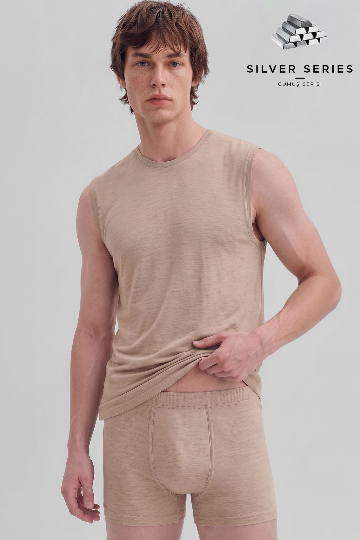 Mısırlı Erkek Gümüş Kısa Boxer Ten