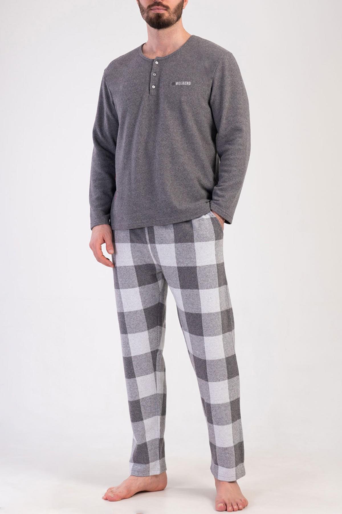 Mısırlı Erkek İnterlok Uzun Kollu Pijama Takımı Gri