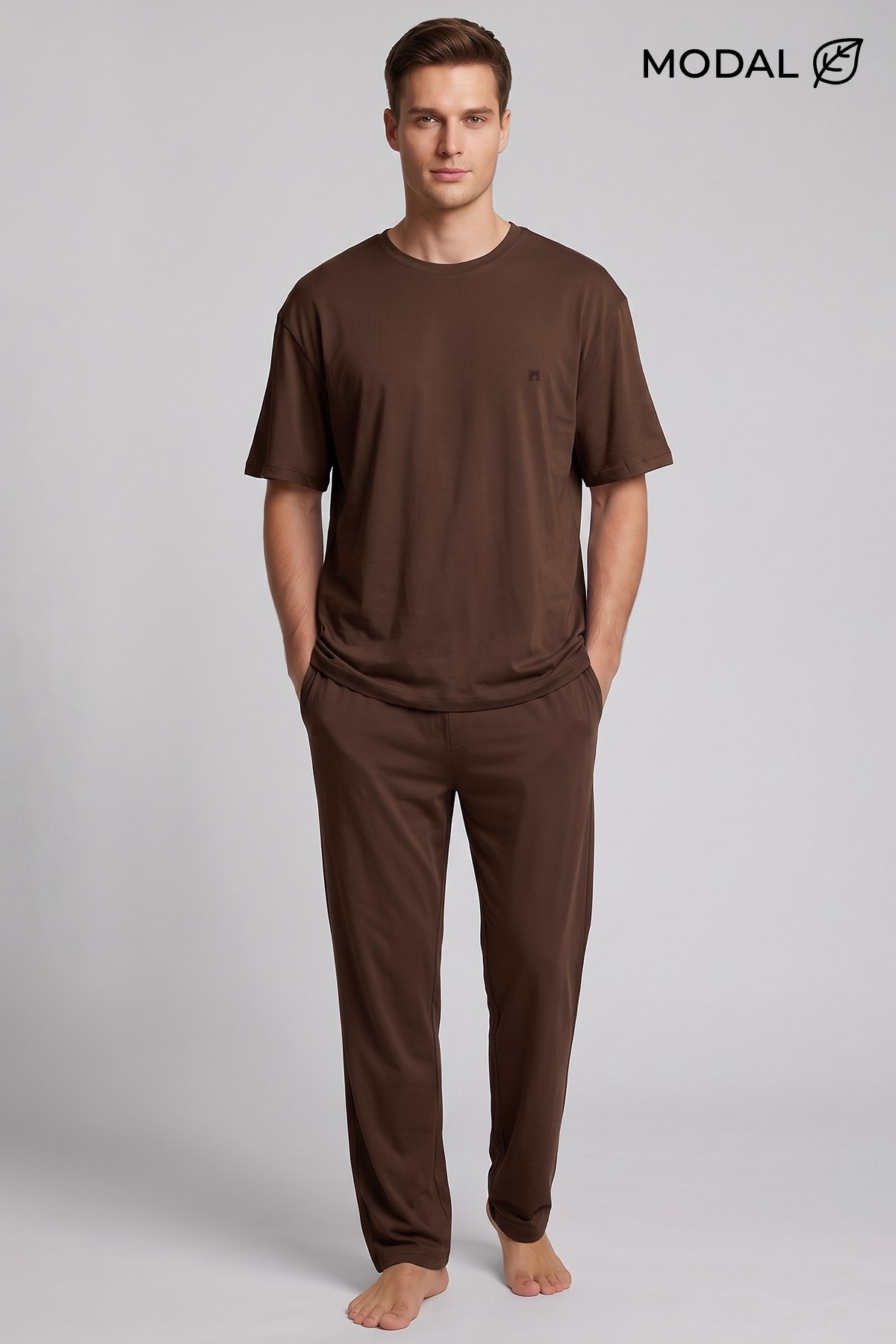Mısırlı Erkek Modal Karışımlı Pijama Takım Kahverengi