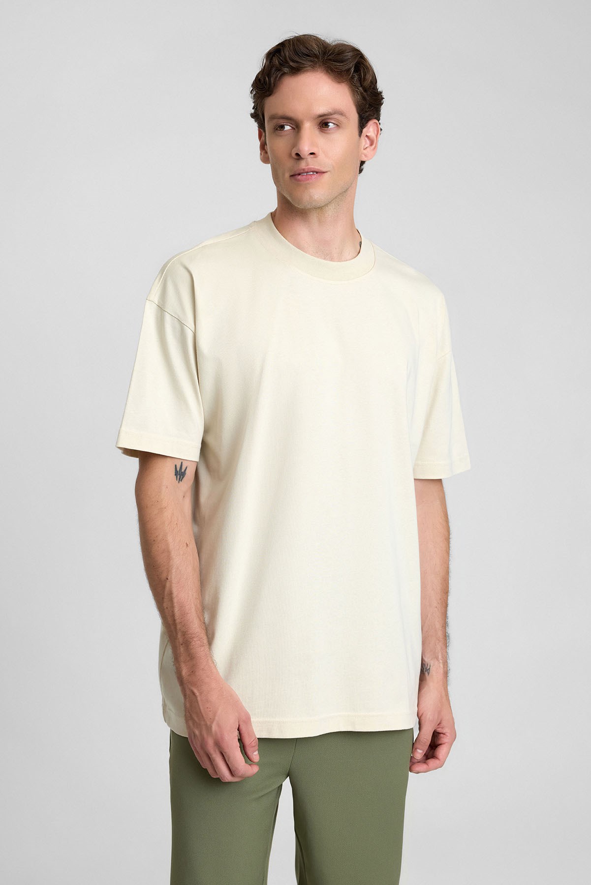 Mısırlı Erkek Oversize T-shirt Ekru