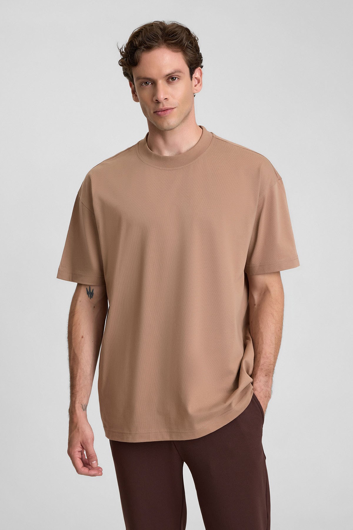 Mısırlı Erkek Oversize T-shirt Koyu Kahverengi