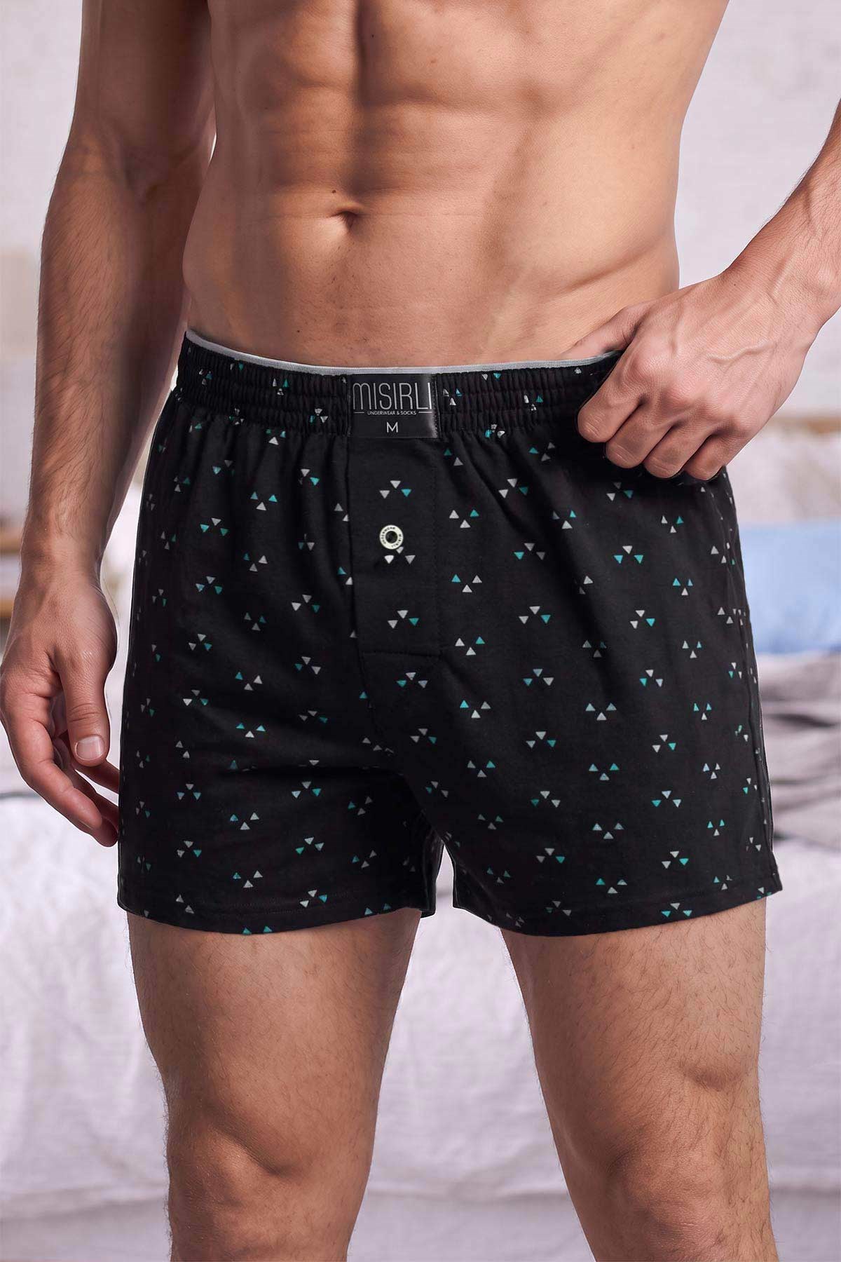 Mısırlı Erkek Pamuk Artemis Relax Fit Boxer KöşeÜçgen Desenli/ Siyah
