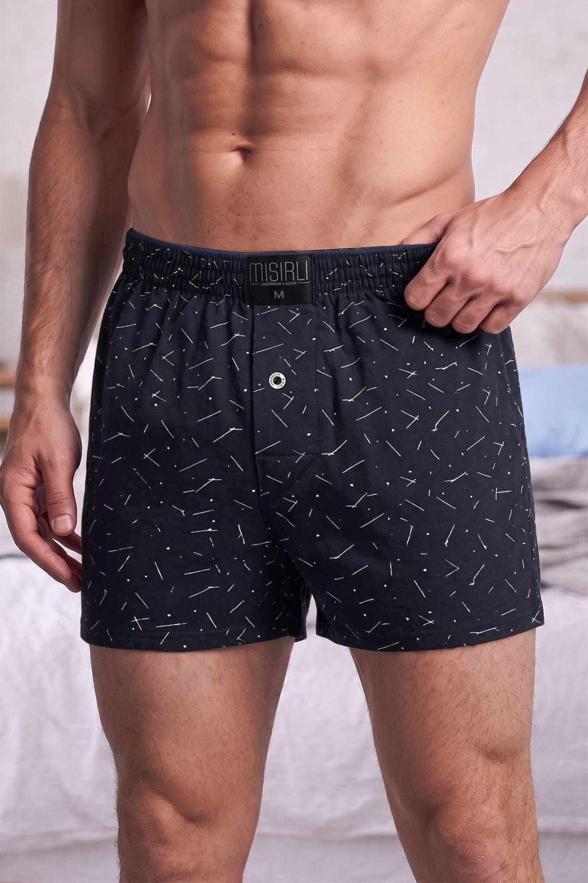 Mısırlı Erkek Pamuk Artemis Relax Fit Boxer Çizgi Desenli/Lacivert