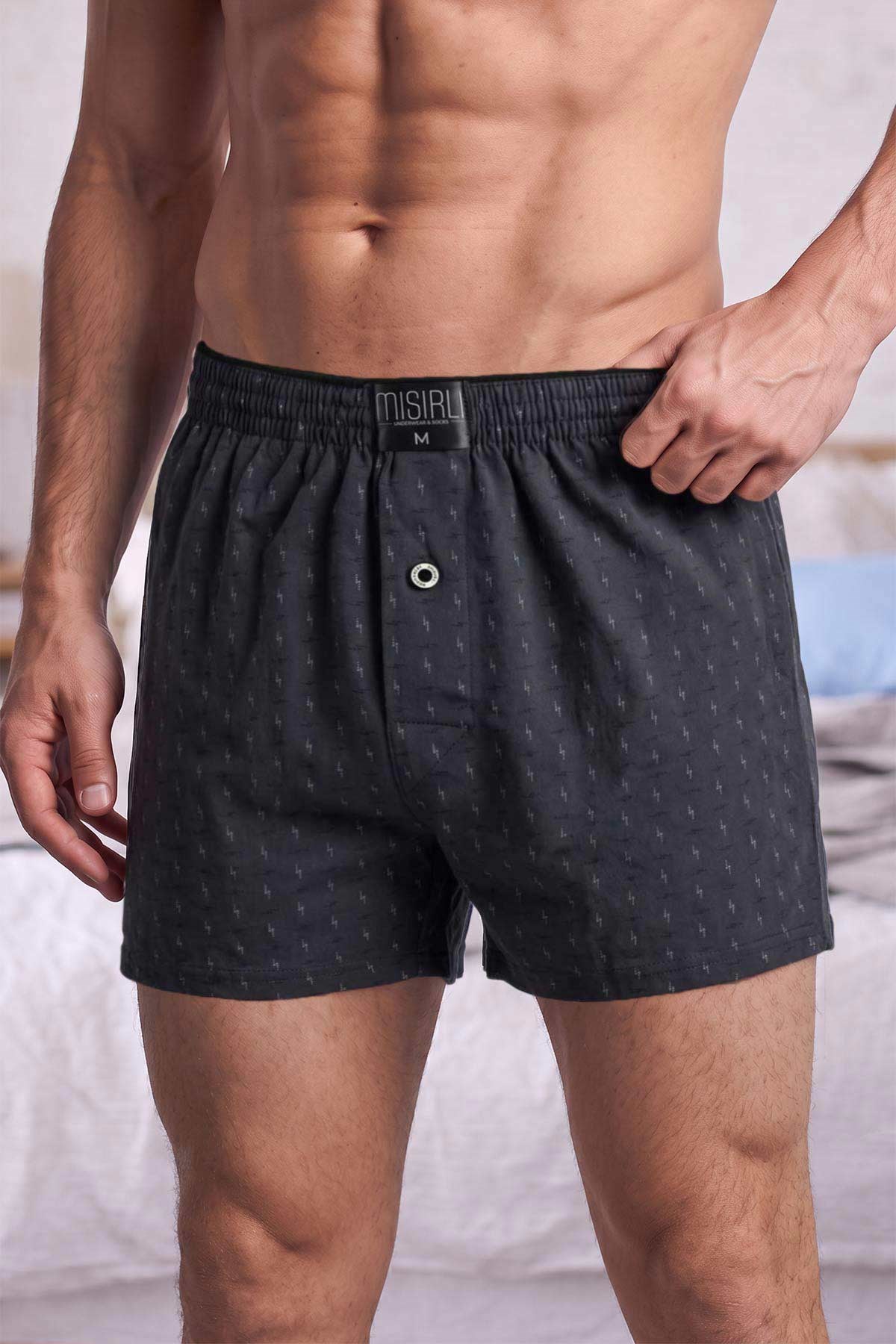 Mısırlı Erkek Pamuk Artemis Relax Fit Boxer Yıldız Desenli/Füme