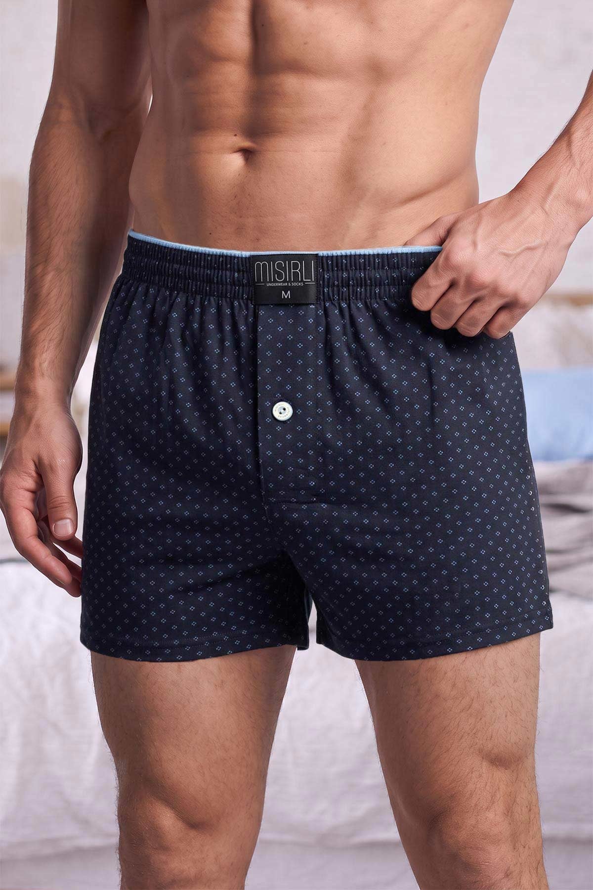 Mısırlı Erkek Pamuk Artemis Relax Fit Boxer Nokta Desenli/Lacivert
