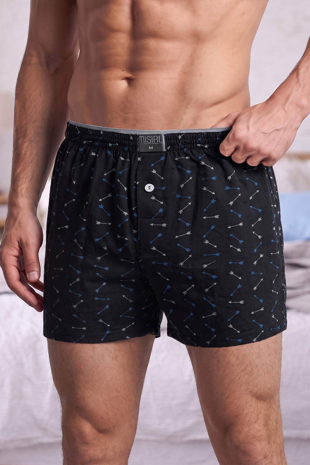 Mısırlı Erkek Pamuk Artemis Relax Fit Boxer Ok Desenli/Siyah
